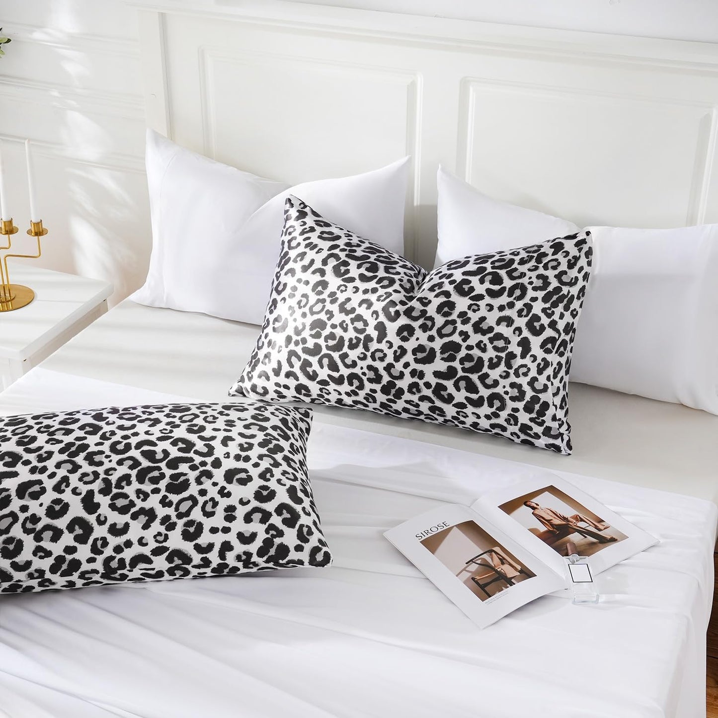 MR&HM Satin Pillowcase for Hair and Skin, Silk Satin Pillowcase 2 Pack, Queen Size Pillow Cases Set of 2, Silky Pillow Cover with Envelope Closure (20x30, White Leopard)