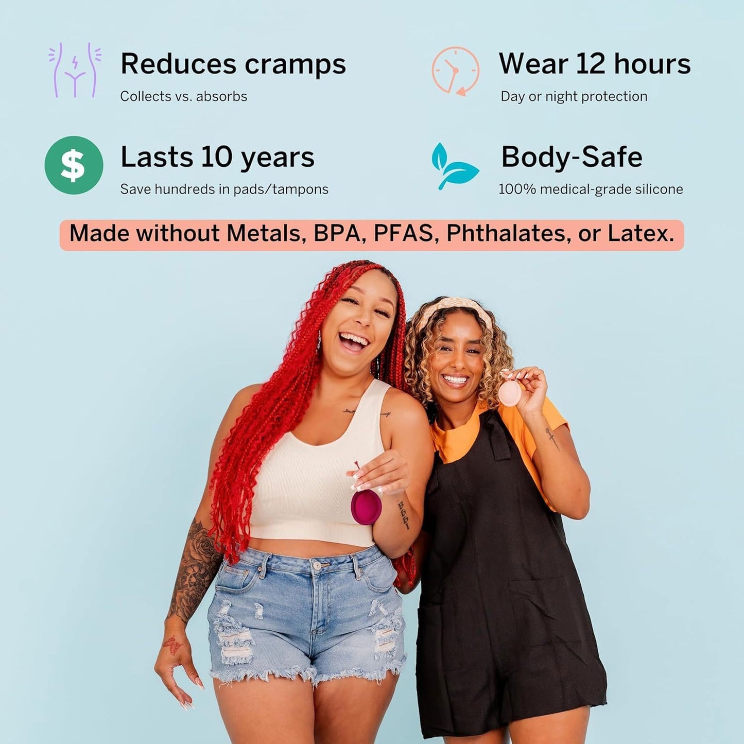 Pixie Menstrual Cup & Disc Duo - Ranked 1 for Most Comfortable Reusable Period Cup & Disc - Buy One We Give One - Includes Ebook Guide, Flushable Wipes, Lube, Sanitizer & Storage Bag