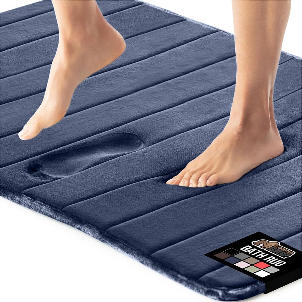 GORILLA GRIP Memory Foam Bath Mat, Soft Absorbent US Designed Bathroom Rug, Gripping Dots Machine Washable Bathmat, Cushioned Floor Mats, Shower Sink Rugs Room Décor Accessories, 24x17 Navy Blue