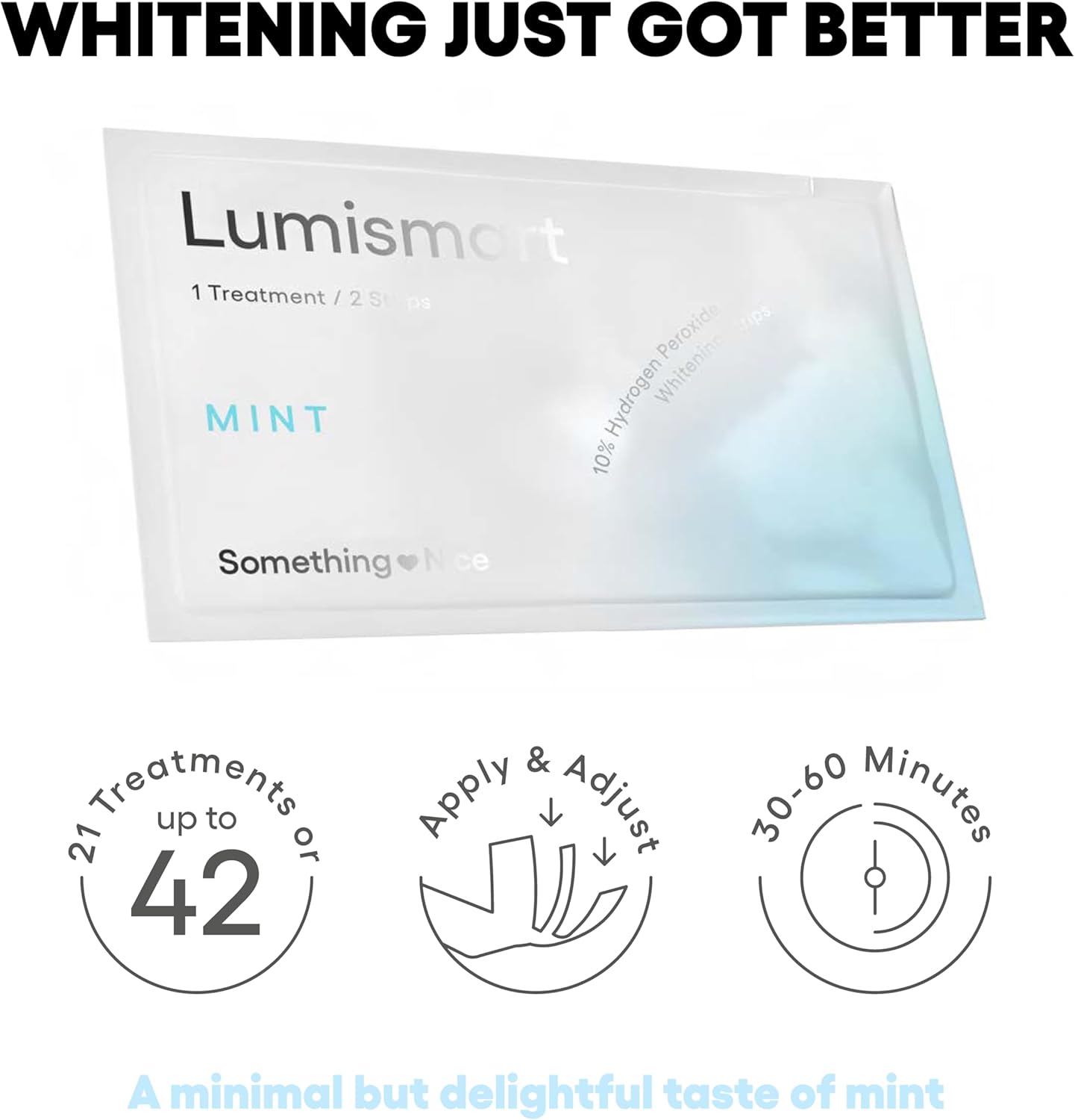 Something Nice Lumismart Whitening Strips - Dentist-Designed, Enamel Safe, up to 42 Treatments with Smart Adjust - Teeth Whitening Strips in Mint for Sensitive Teeth