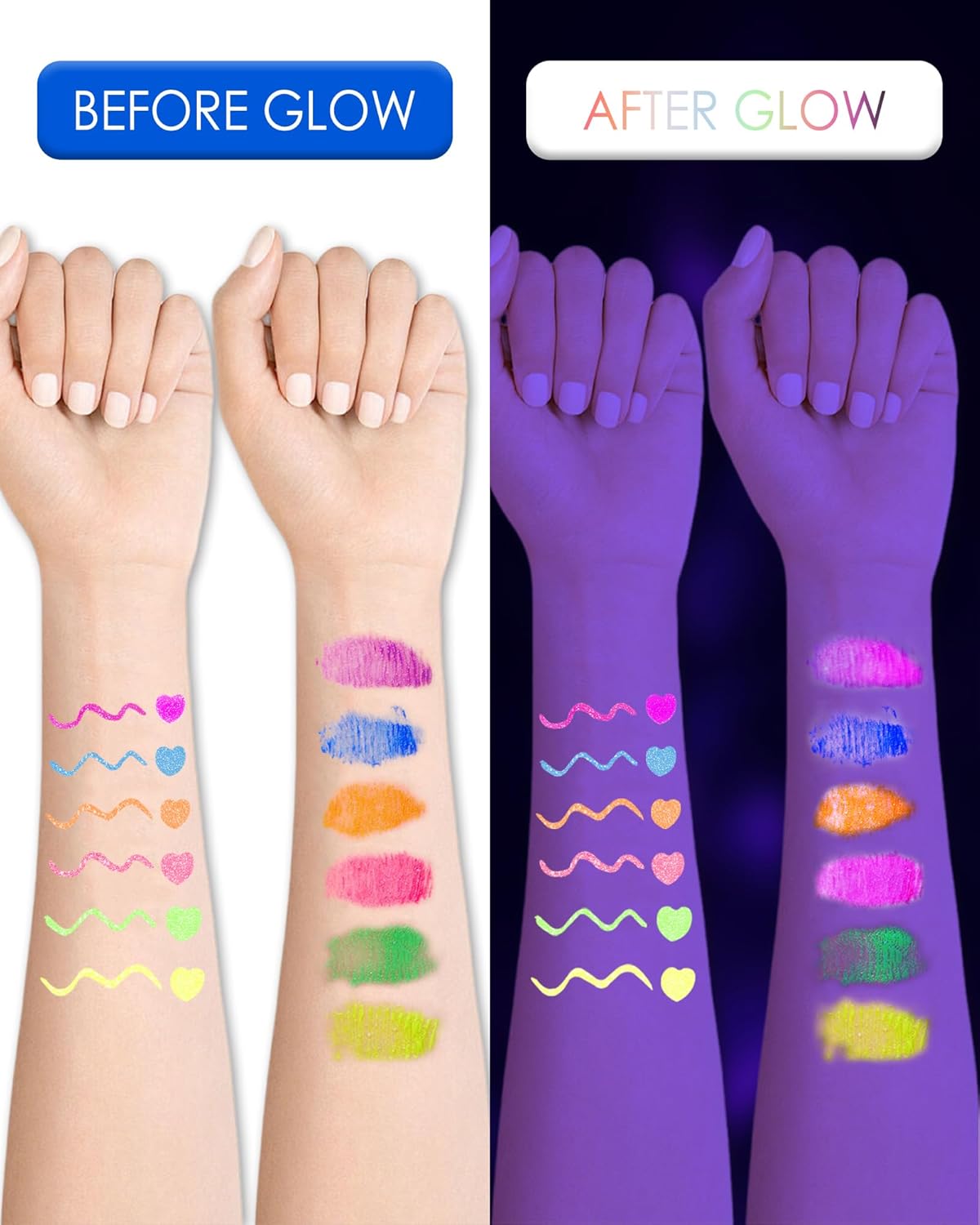 UV Neon Purple Mascara & Eyeliner Set, Waterproof Volumizing Colored Mascara Volume and Length for Lashes Lengthening, Long Lasting Glitter Liquid Eyeliner Pencil, Halloween Glow in the Dark Makeup-01