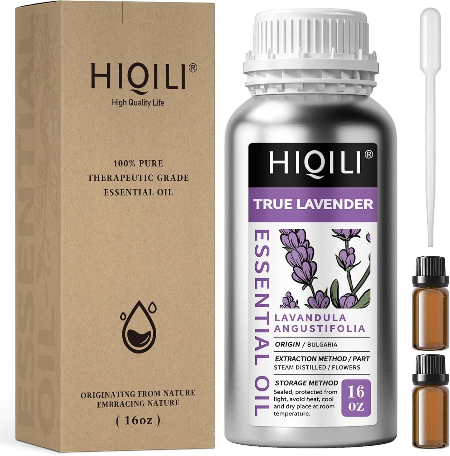 HIQILI 16 Ounces Lavender Essential Oil Pure, 100% Natural for Aromatherapy Diffuser, Skin Care, Hair, Includes Premium Glass Dropper-16 Fl Oz