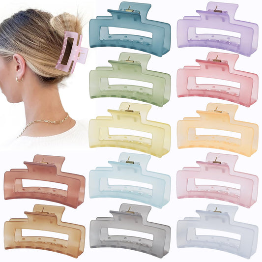 3.5 Inch Square and Rectangular Hair Clips - 12 Pcs Claw Clips for Thick and Thin Hair, Rectangle Jaw Clips in Bulk, Hair Accessories for Women and Girls - Ice Cream