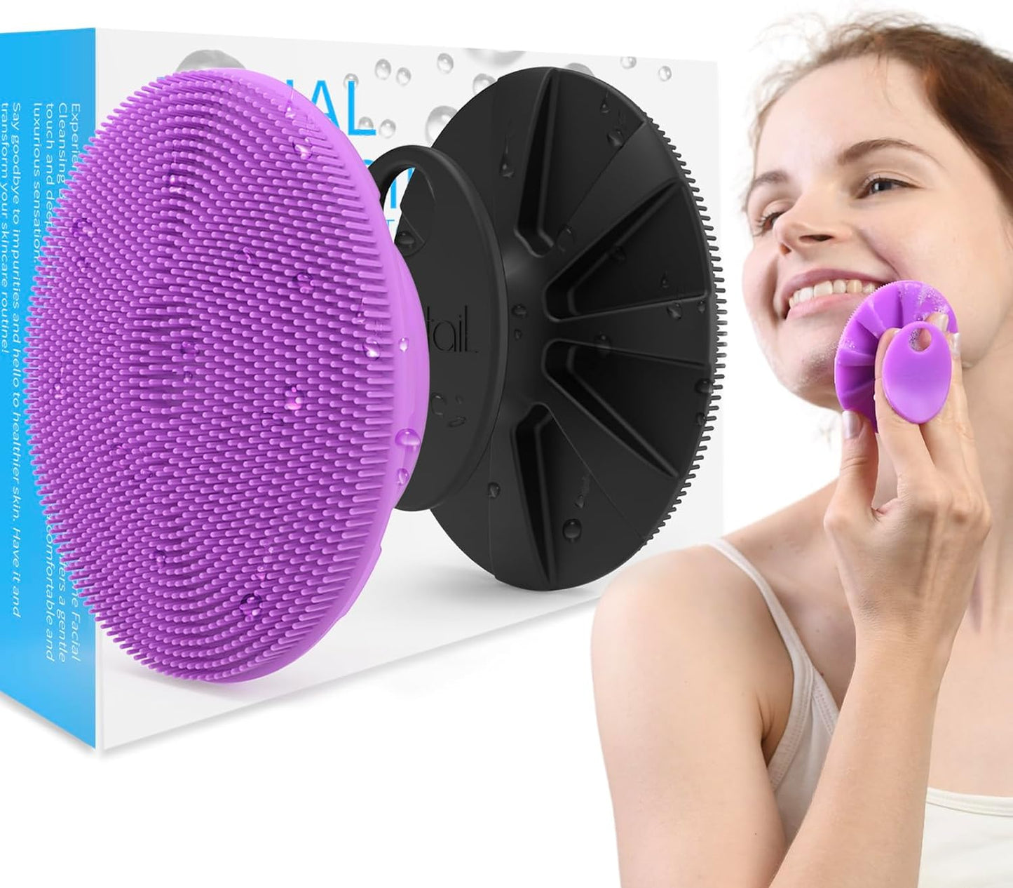 Silicone Face Scrubber 2 Pack, Manual Facial Cleansing Brush, Gentle Face Exfoliator for Sensitive Skin, Skin Care Exfoliating Face Brush for Men and Women, Black+Purple