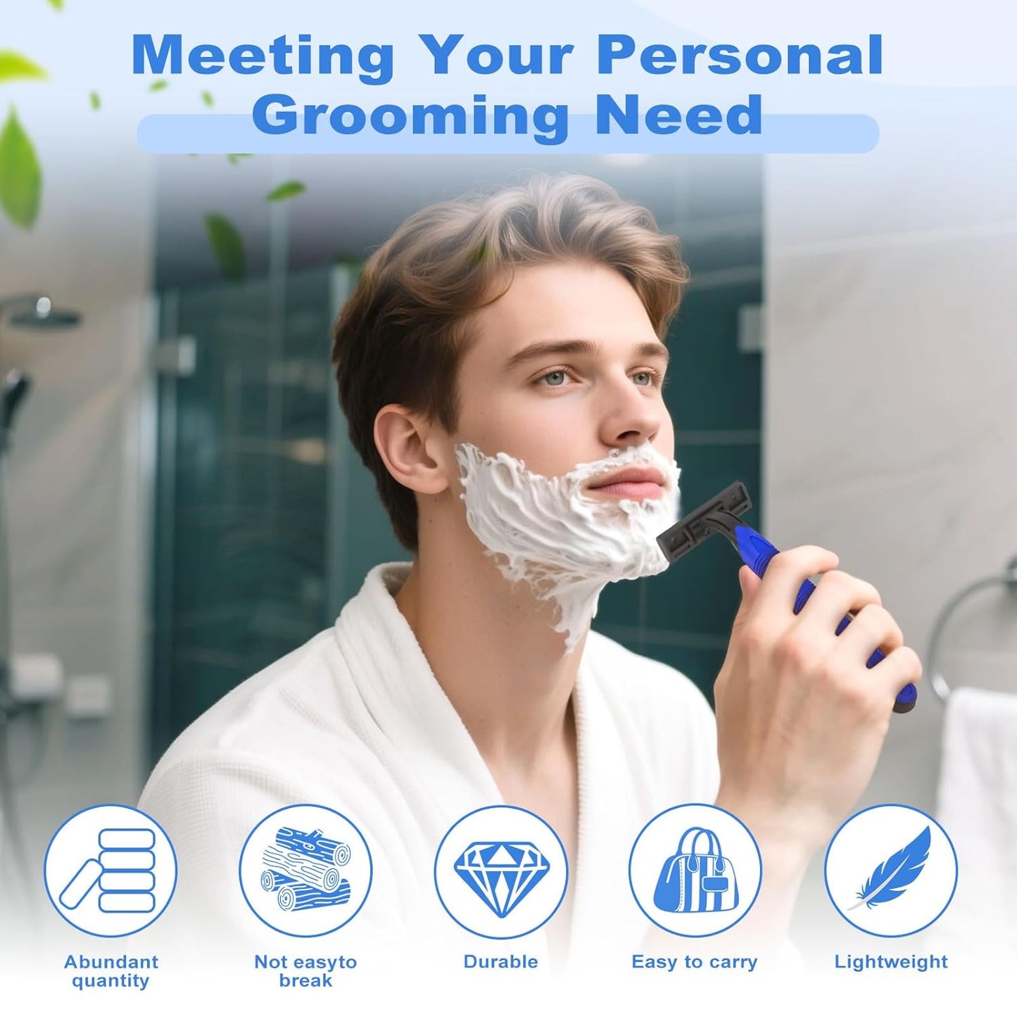 Disposable Twin Blade Razors in Bulk, Individually Wrapped - Clear Safety Cap, For Homeless, Hotel, Airbnb, Travel (pack of 100,blue)