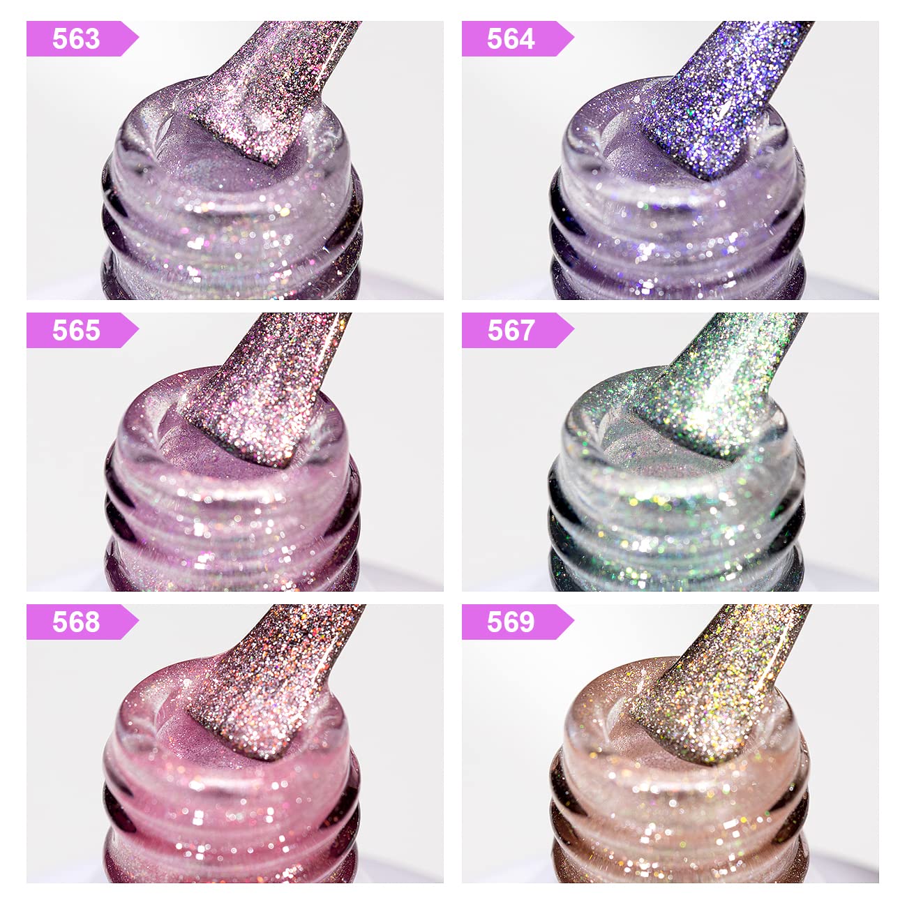 RARJSM Aurora Cat Eye Gel Nail Polish Set 6 Colors Velvet Silver Glitter Purple Pink Green Champagne Galaxy Star Cloud Ice Gel Polish with Magnet Stick UV LED Curing Requires Soak Off Home Salon