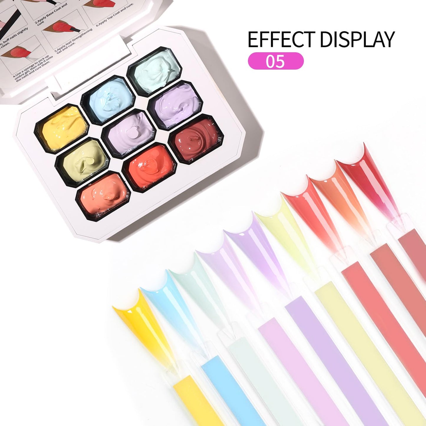 Ombre Gel Nail Polish with Nail Art Sponges for Pat Gel Ombre Color Palette Blush Effect Gradient Painting Gels 9colors for Ombre Nails Multistyle French Manicure DIY