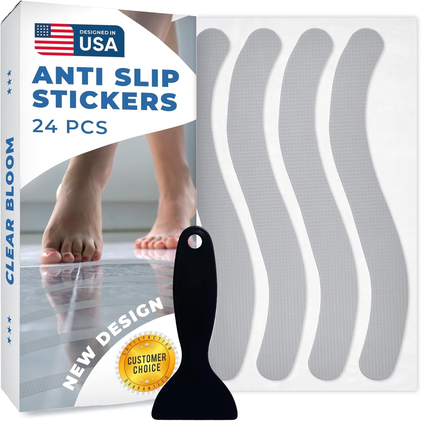Anti Slip Shower Stickers 24 PCS, Gray Non-Slip Shower Strips for Adults, Premium Adhesive Bath Tub Stickers