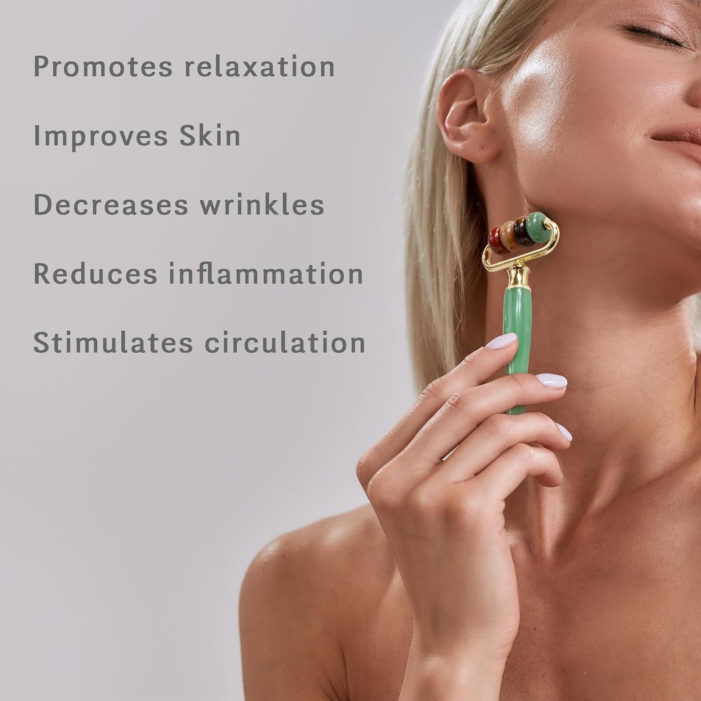 Eurow Luxe Multi-Stone Jade Face Roller for Skincare, Puffiness, Wrinkles, Relaxation, Circulation, Product Absorption & Massage, Rejuvenating Facial Tool for Women & Men, Multi-Color