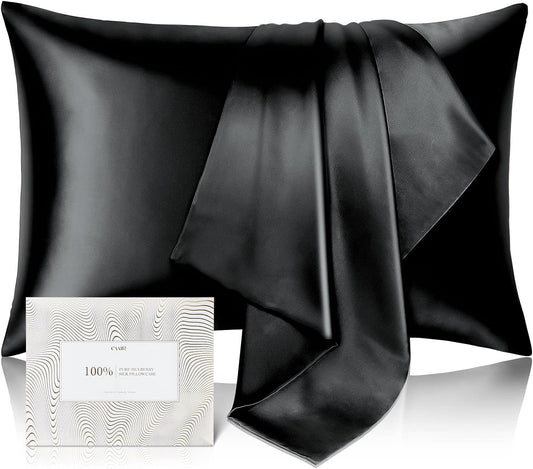 100% Pure Mulberry Silk Pillowcase for Hair and Skin - Allergen Resistant Dual Sides,600 Thread Count Silk Bed Pillow Cases with Hidden Zipper,1pc,King Size,Black