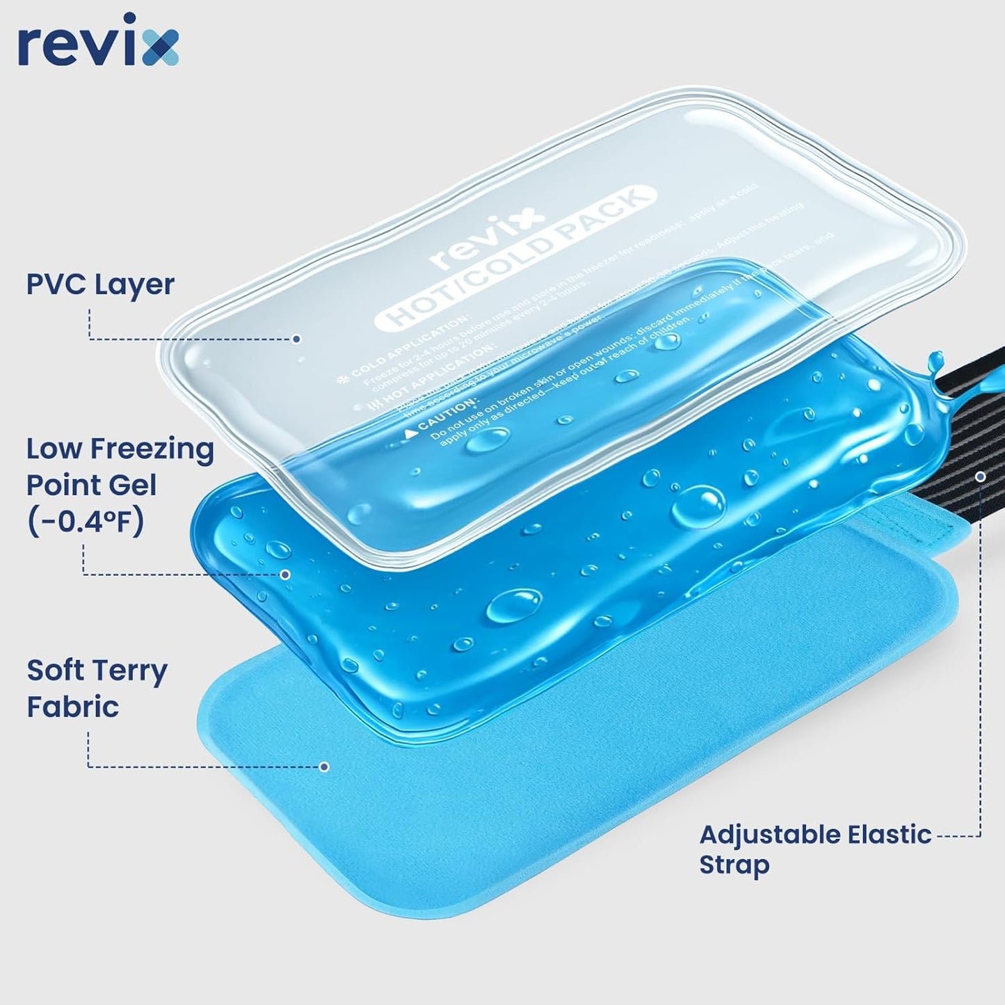 REVIX Large Ice Packs for Injuries Reusable, 2 Packs Hot & Cold Gel Ice Packs with PVC Cooling Design & Adjustable Strap, Flexible Therapy on Joints, Muscles, Shoulder, Back and Knee (12" x 6" Blue)