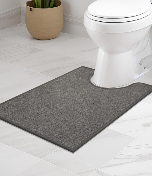 chakme Bathroom Rugs Mat U-Shaped 24x17, Ultra Thin Non Slip Bath Mat Small Quick Dry Absorbent Bath Mat for Bathroom Floor, (Grey, U-24"x17")