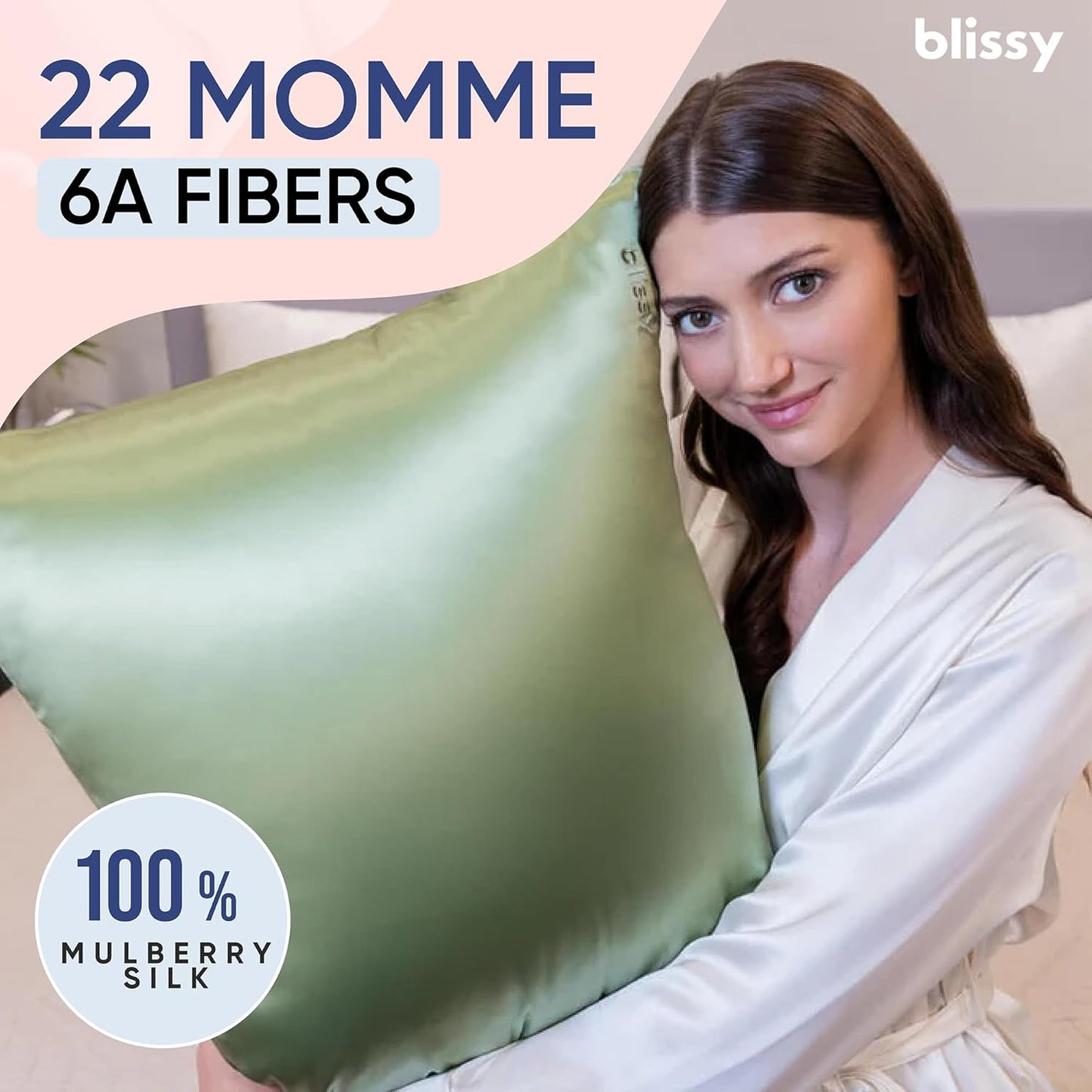 Blissy Silk Pillowcase - 100% Pure Mulberry Silk - 22 Momme 6A High-Grade Fibers - Silk Pillow Cover for Hair & Skin - Regular, Queen & King (Olive, Standard)
