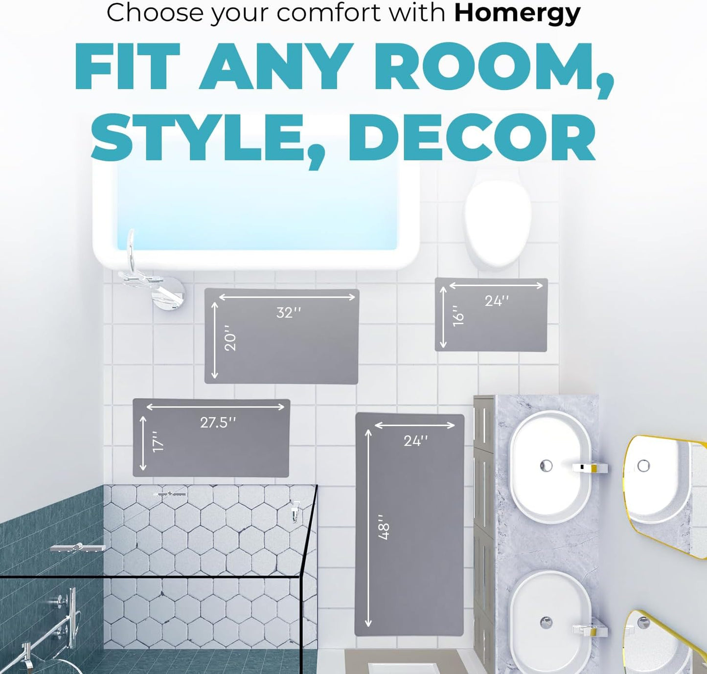 Homergy Bath Mat – Super‑Absorbent & Quick‑Dry with Non‑Slip Rubber Backing, Machine Washable & Odor Resistant – 20x32 in, Gray