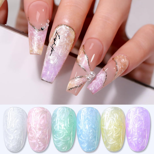 Double Rhythm Gel Nail Polish Set of 6 Colors Baby Light Pastel Milky Nail Polish Starter Kit Art DIY Salon Home (Pearl White Pink Green Blue Yellow Purple,Kit 30)