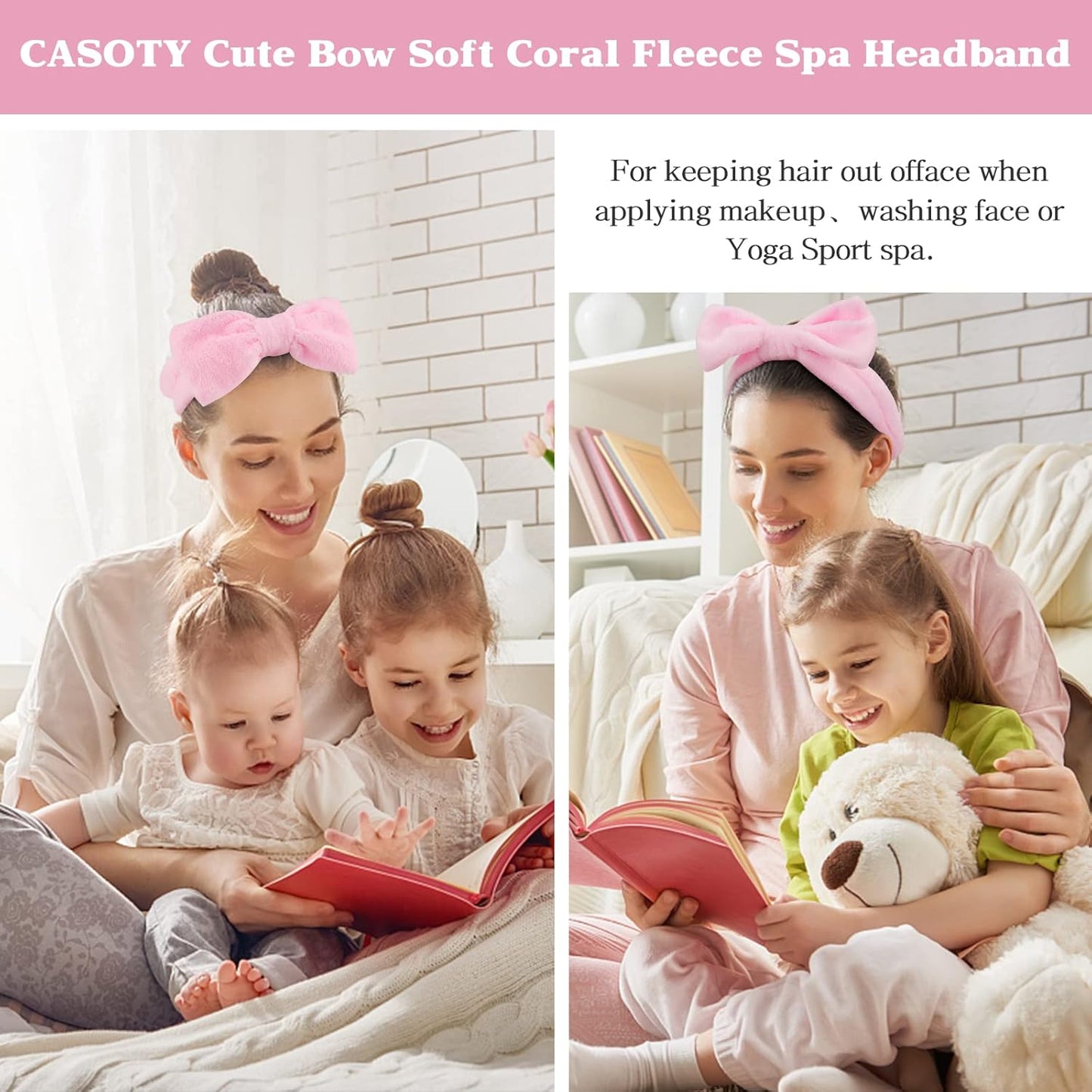 Casoty Pink 6 Pcs Spa Headband, Hair Band for Washing Face, Makeup Headband, Skincare Headbands, Soft Fleece Hairband for Face Washing Yoga
