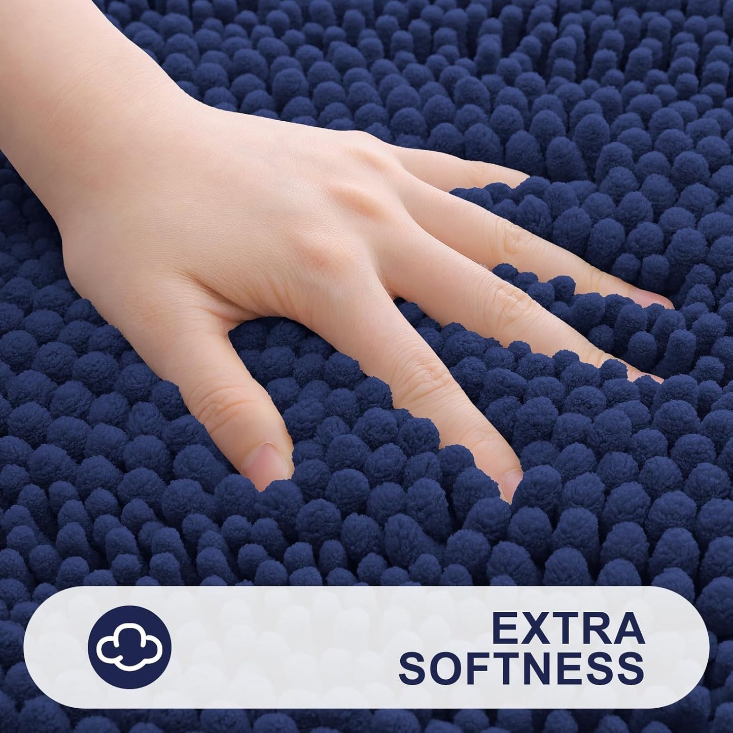 Grandaily Chenille Striped Bathroom Rugs 30x20, Extra Thick and Absorbent Bath Mats, Non-Slip Soft Plush Shaggy Shower Carpet, Machine Wash Dry, Bath Rug for Bathroom, (Medium, Navy)