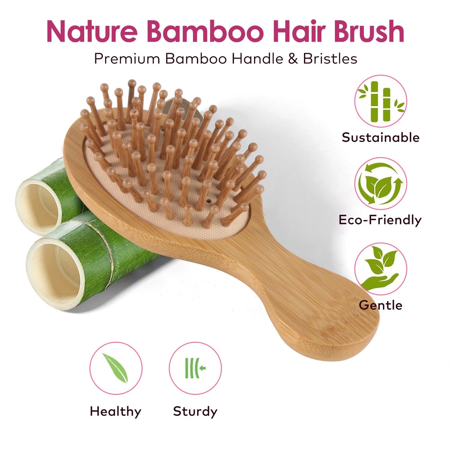 Mini Travel Sandalwood Hair Brush Comb, Bornbyme Wooden Bamboo Massage Scalp Comb for Hair Growth Anti-Static Detangler Brush for Women & Kids