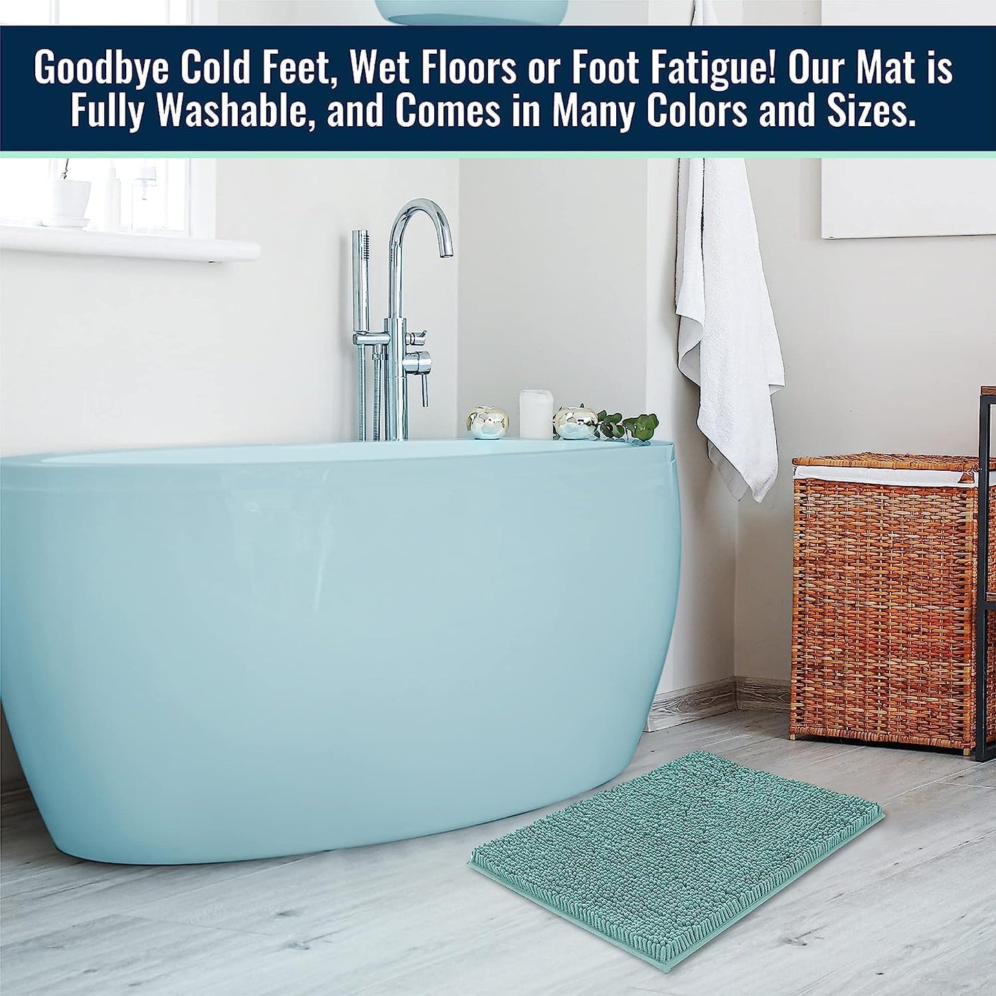 Chenille Bath Mats, Plush Absorbent Bath Mats Quick Dry, Soft & Machine Washable, Non Slip Carpet For Bathroom, Thick Bathroom Rugs, Shower Restroom Rug Mat, Alfombras De Baño, Bathrugs Matts, 59"x21"