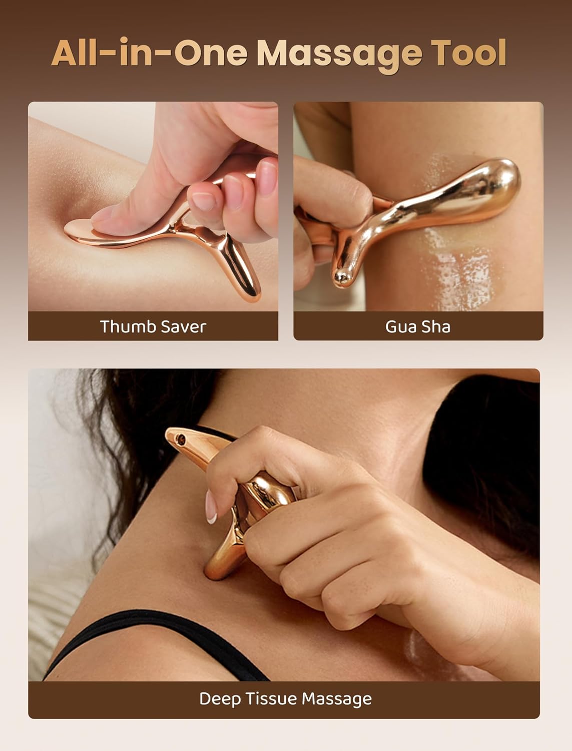 lifechill Trigger Point Massage Tool for Gua Sha, Lymphatic Drainage Massager, Deep Tissue Thumb Saver Acupressure Tool for Full Body Pain Relief, Gold