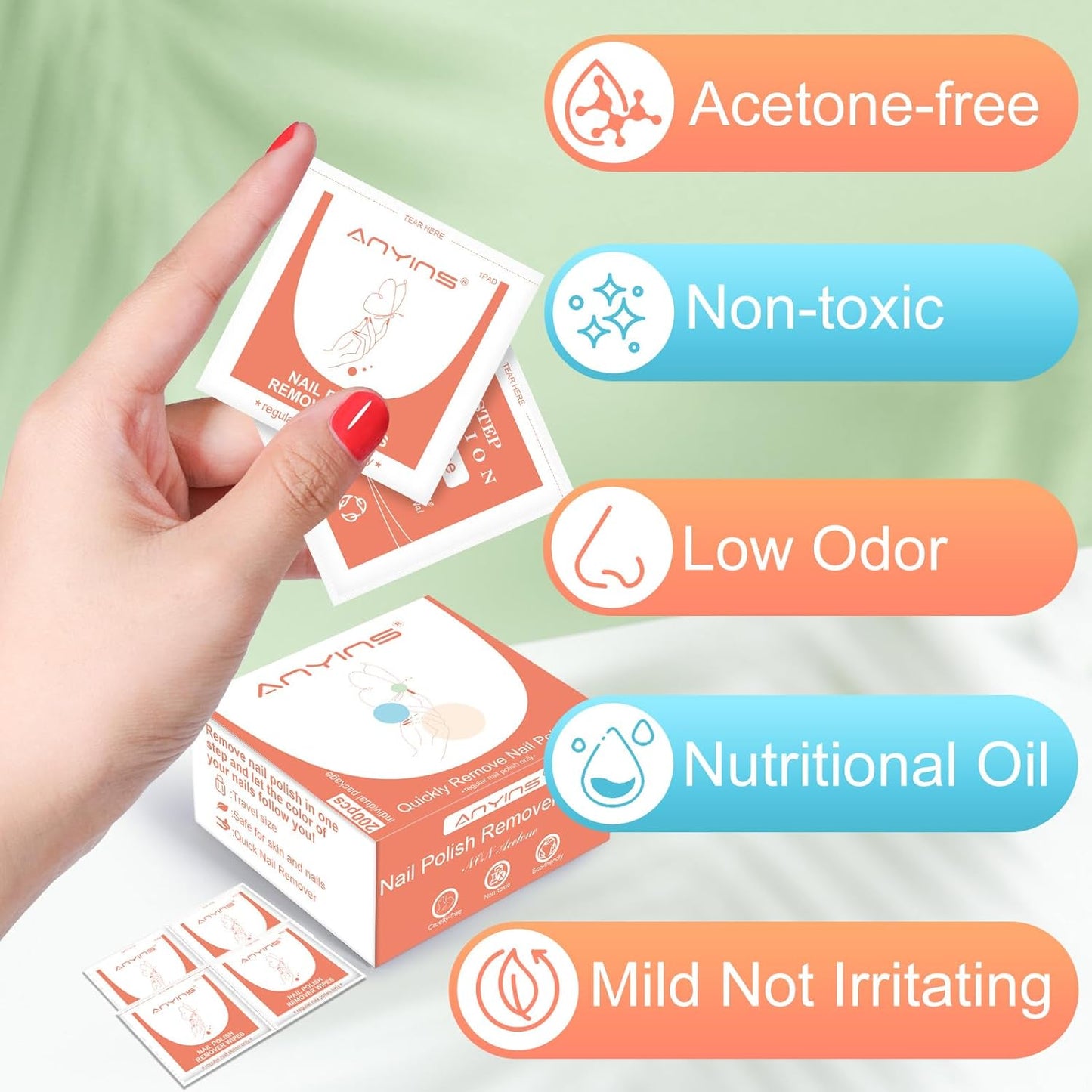 Nail Polish Remover Pads，200PCS Fast Remove Nail Polish Remover Wipes with Nutrition Oil Individually Wrapped Professional Nail Salon and Home Use