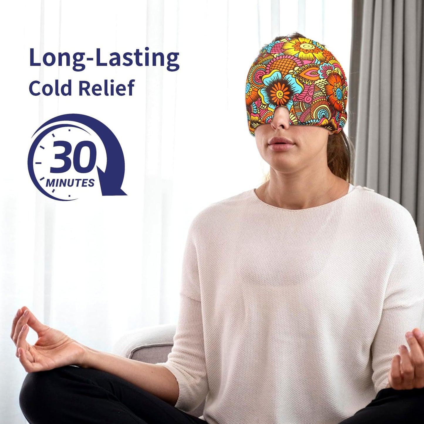 ZNÖCUETÖD Migraine Relief Cap Headache Relief Cap Cold Cap Ice Hat for Migraines Headache Sinus Stress Tension Head Ice Pack Wrap Migraine Mask Hangover Cap Ice Beanie Hot/Cold Compression Women