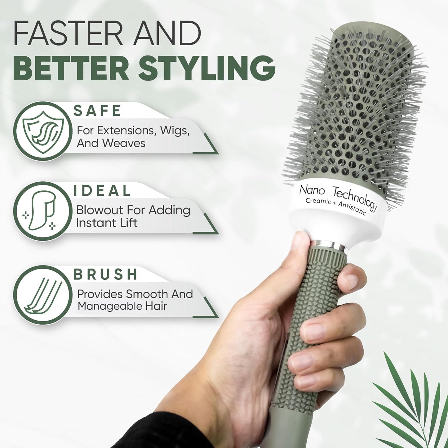 Round Brush, 45 mm/1.7 Inch Barrel with 2 Clips – Round Hair Brush with Flexible Nylon 66 Bristles Nano Ionic Heat Resistant Tech for Professional Curling, Styling & Shining Texture