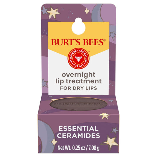 Burt's Bees Original Overnight Intensive Lip Treatment, Moisturizing, Restorative, Reduces Fine Lines, Vitamin E, Ceramides Oils, Natural Origin Lip Care, 0.25 Oz.