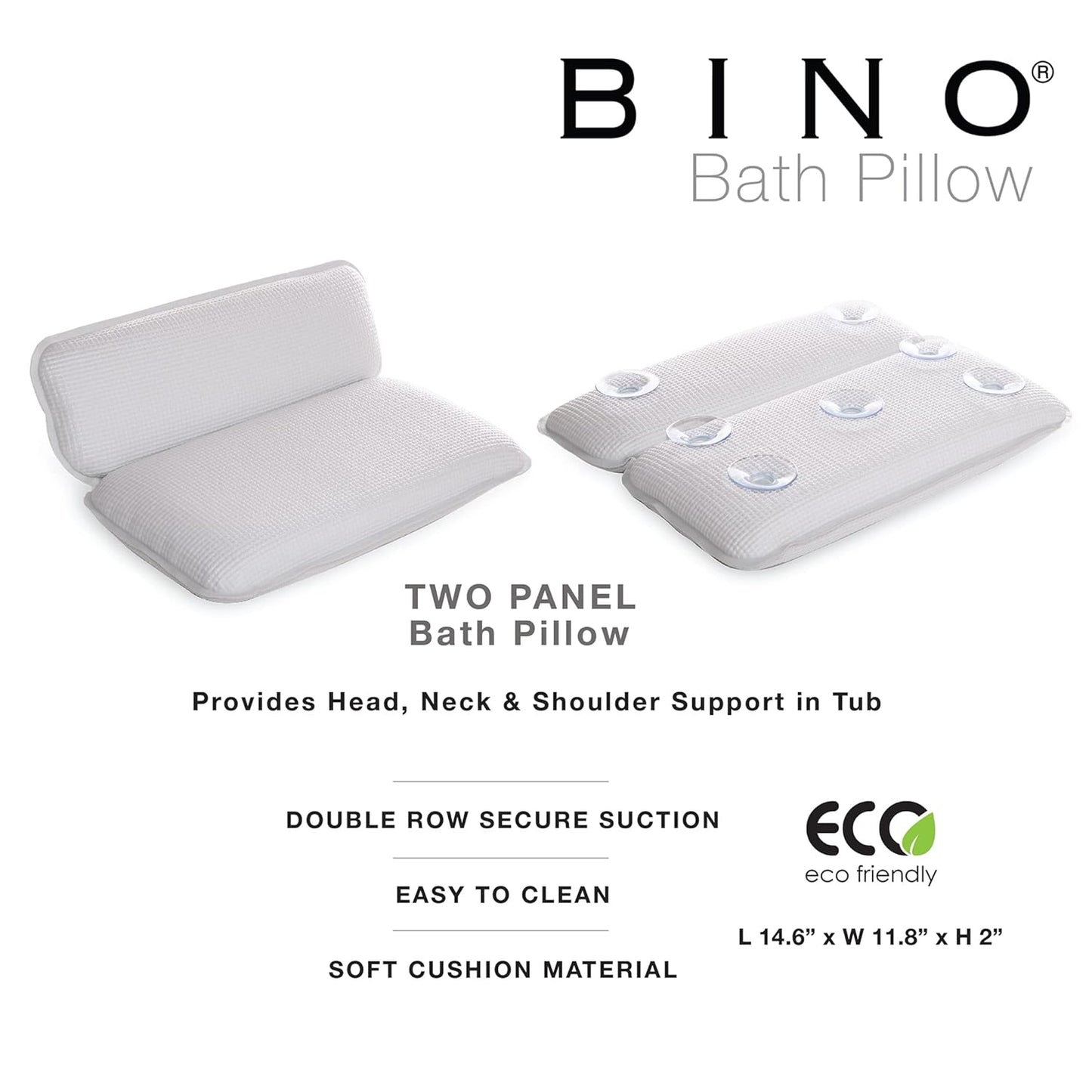 BINO Non-Slip Cushioned Bath Pillow with Suction Cups, White - Spa Pillow Bath Pillows for Tub Neck and Back Support Bathtub Pillows for Tub Accessories Set Rest