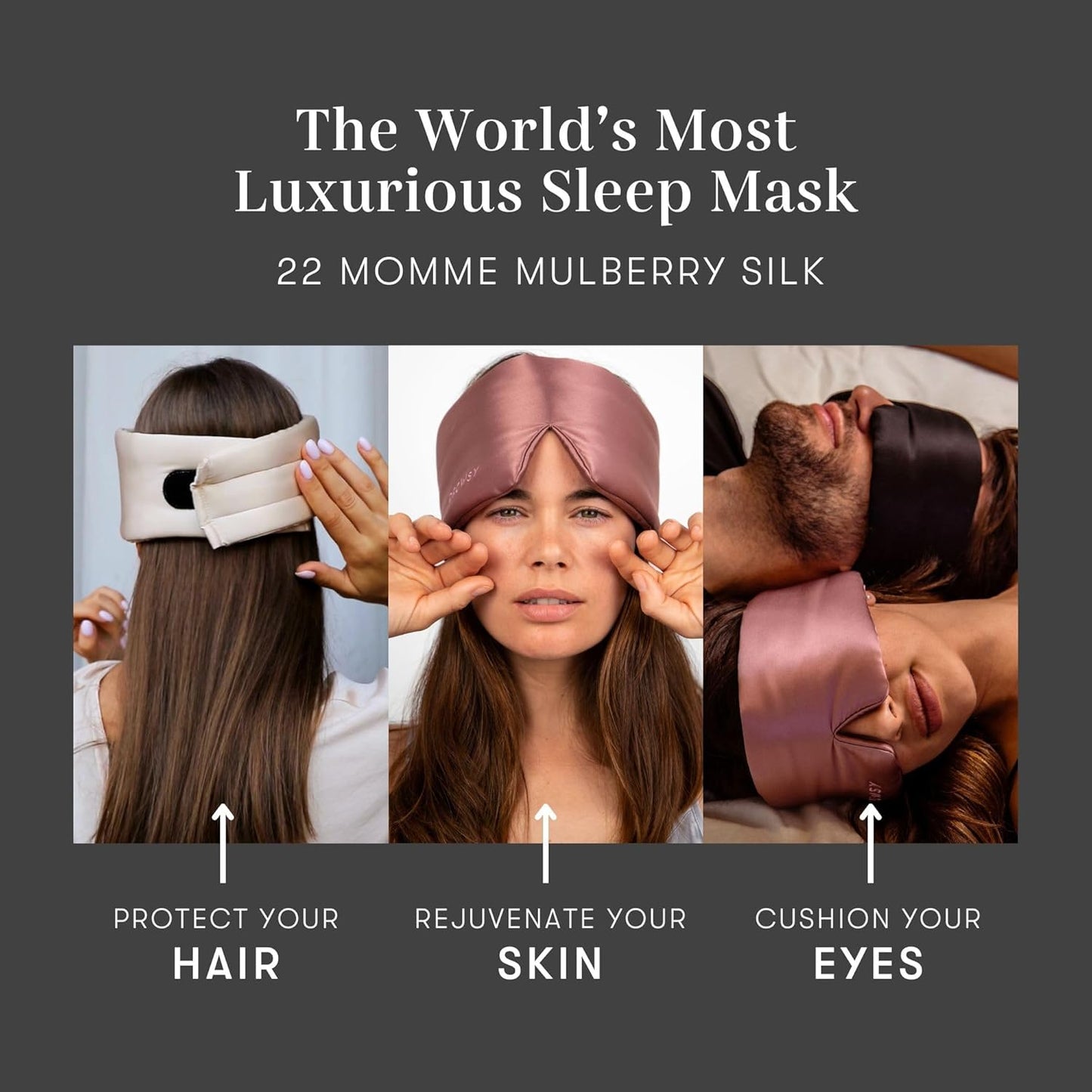DROWSY Silk Sleep Mask - Face-Hugging, Padded Cocoon for Luxury Sleep in Total Darkness - 100% Pure Mulberry Silk (Moonlight Shadow)