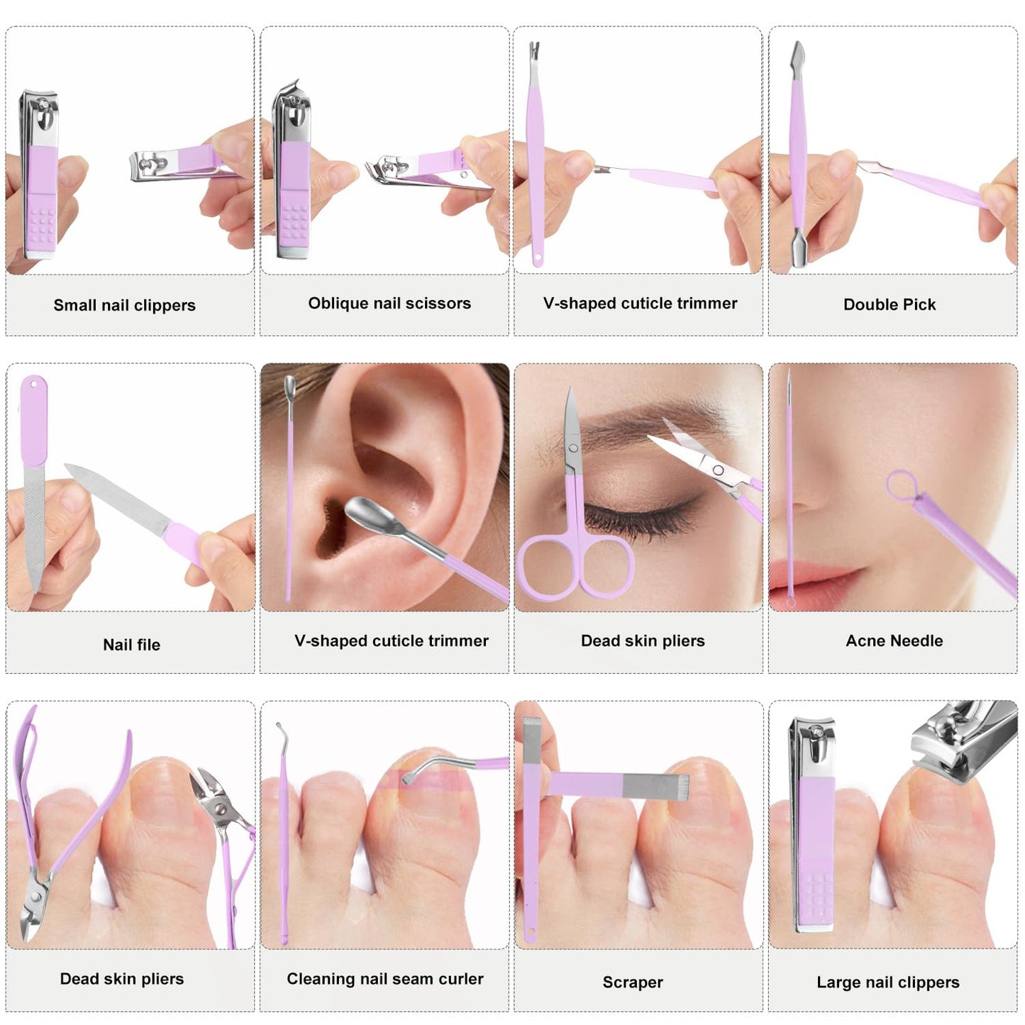 Nail Kit, Manicure Kit, Nail Care Kit for Women, Manicure Pedicure Set, Nail Clippers Toenail Clippers Kit, Professional Manicure Kit Pedicure Kit, Purple Travel Case, Set of 12.