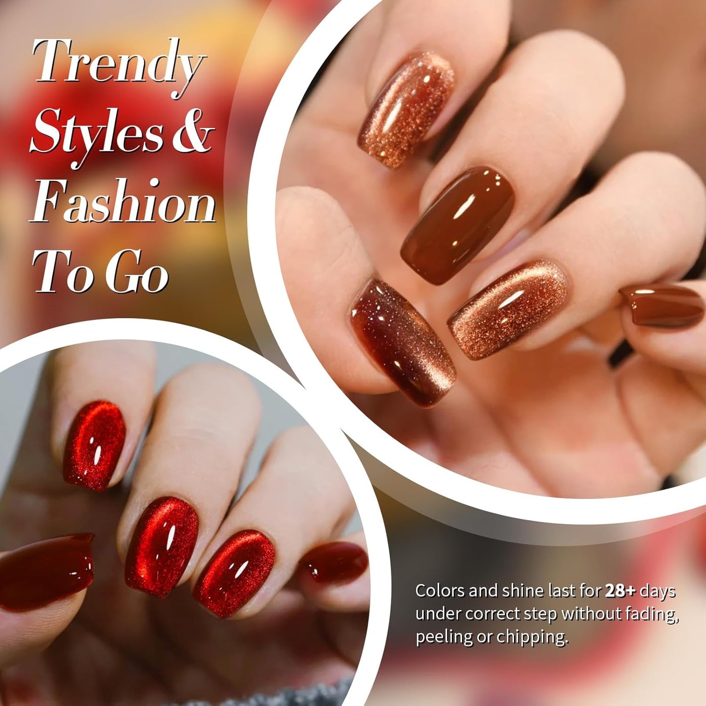 Born Pretty 6 Colors Christmas Cat Magnetic Eye Gel Nail Polish Set,Fall Winter Red Green Brown Black Blue Shimmer Glitter Holographic Magnetic Soak Off U V Nail Gel DIY Art for Girls Women 7ML