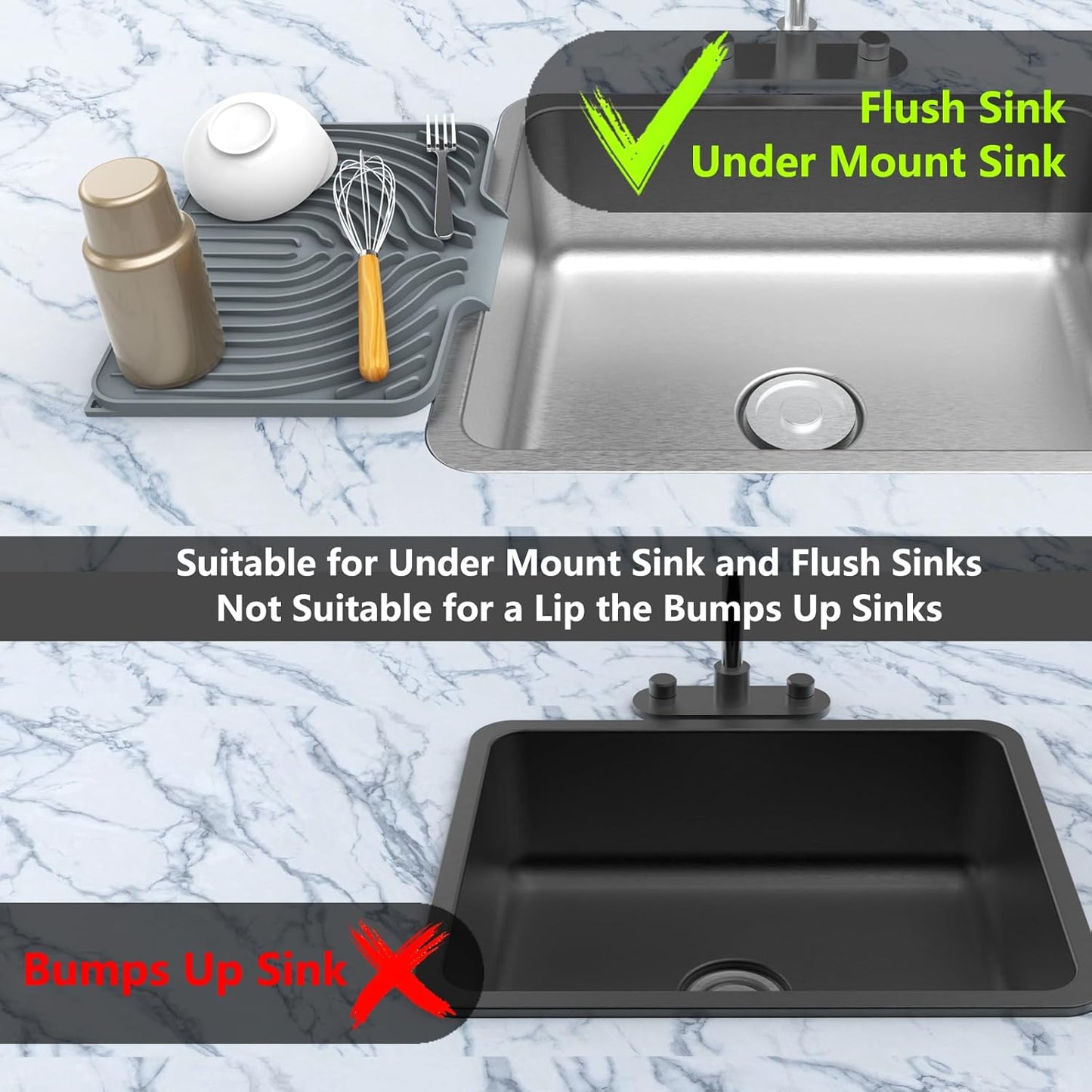 Dish Drying Matt for Kitchen Counter,14.6"×11"Silicone Dry Rack Mat with Built in Drain, Kitchen Dry Mats for Dishes Drying Pad for Counter(gray)