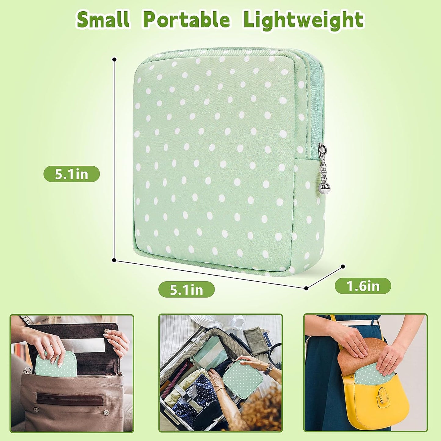 Period Bag Pouch, Canvas Sanitary Napkin Storage Bag for Girls Womens, Portable Sanitary Napkin Period Pad Pouch for Purse, Small Make Up Bags(Green)