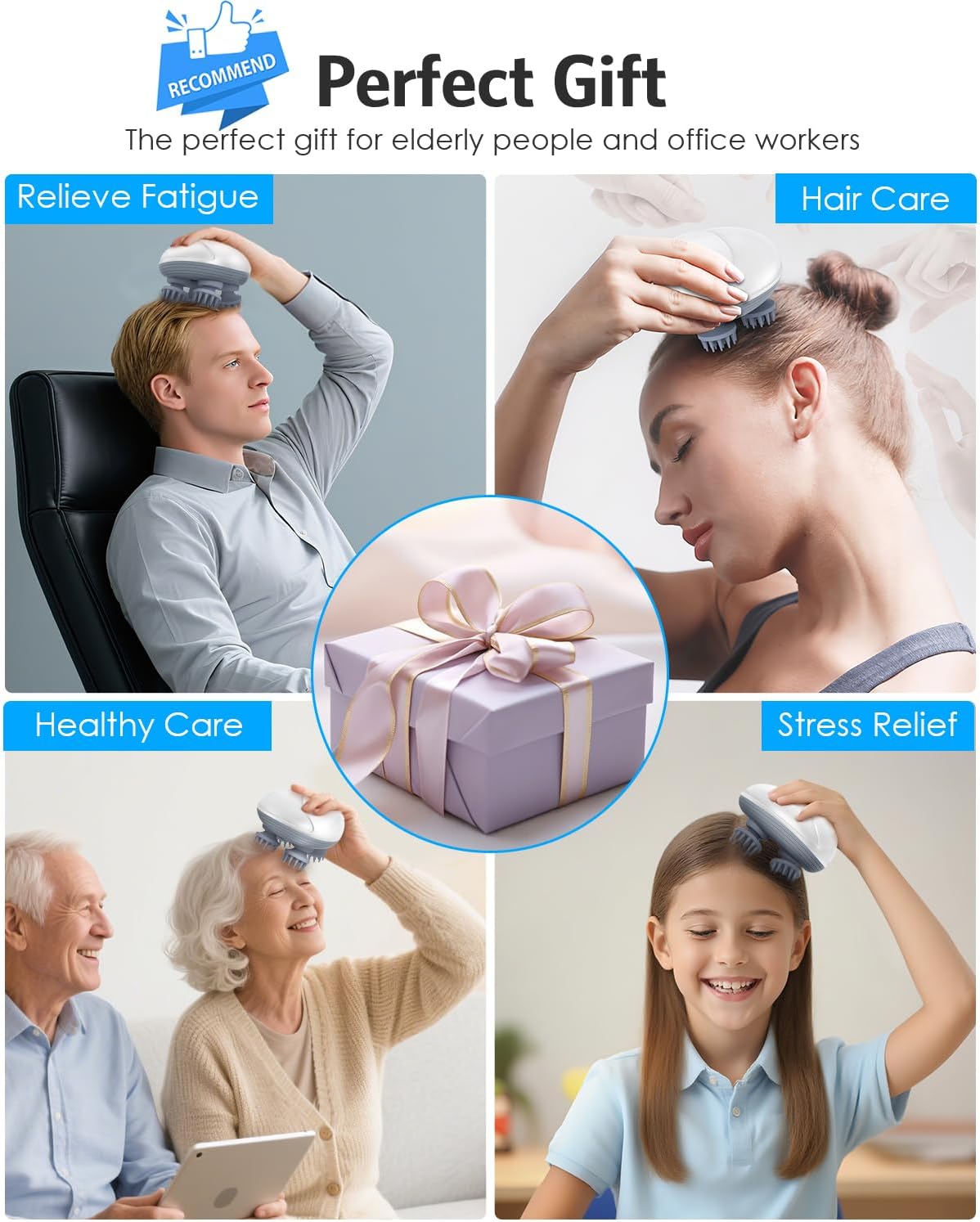 AMIR Electric Scalp Massager, Portable Head Scratcher with 96 Kneading Nodes, Handheld for Stress Relief and Pain Relief, Ideal Gifts for Women, Men (Black)