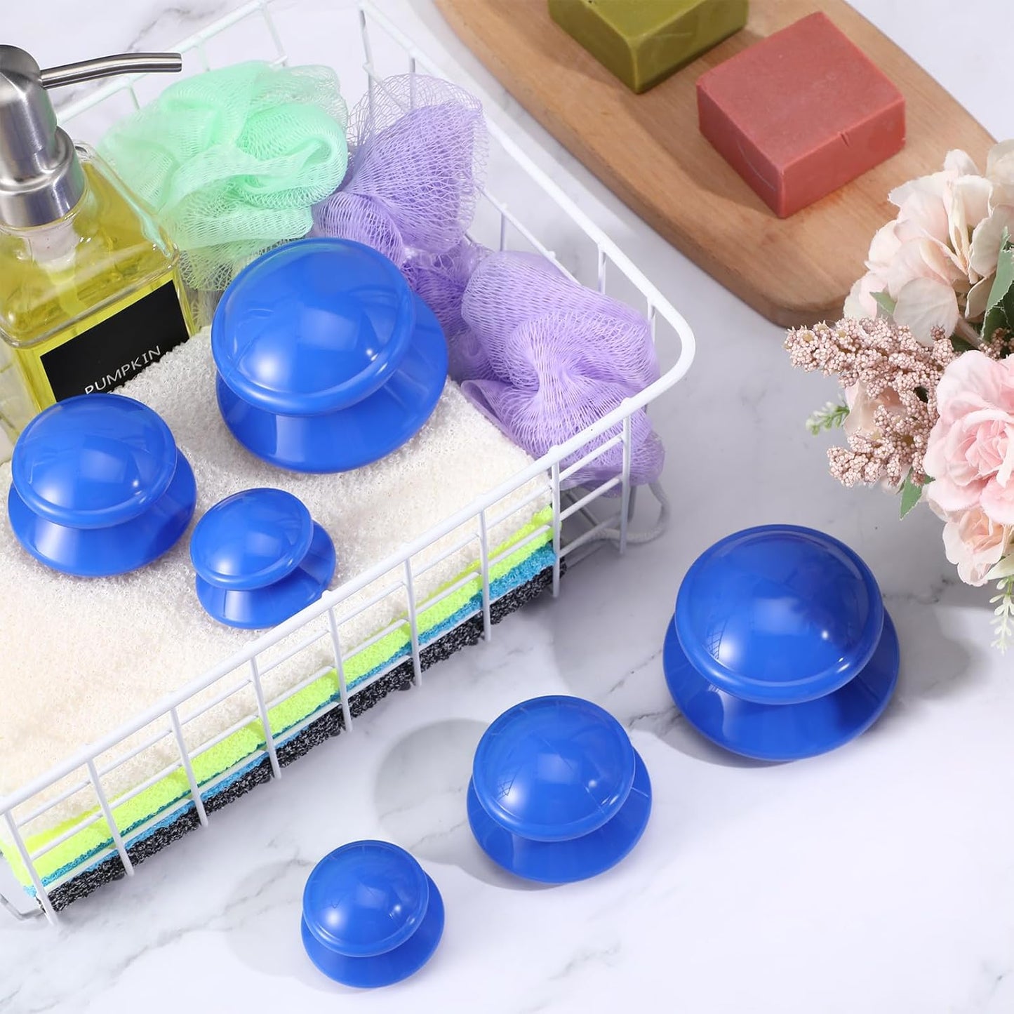 TrelaCo 6 Pcs Cupping Kit for Massage Therapy 3 Sizes Silicone Cupping Set Chinese Massage Therapy for Studio Household Cellulite Joint Pain Muscle Pain(Solid Blue)