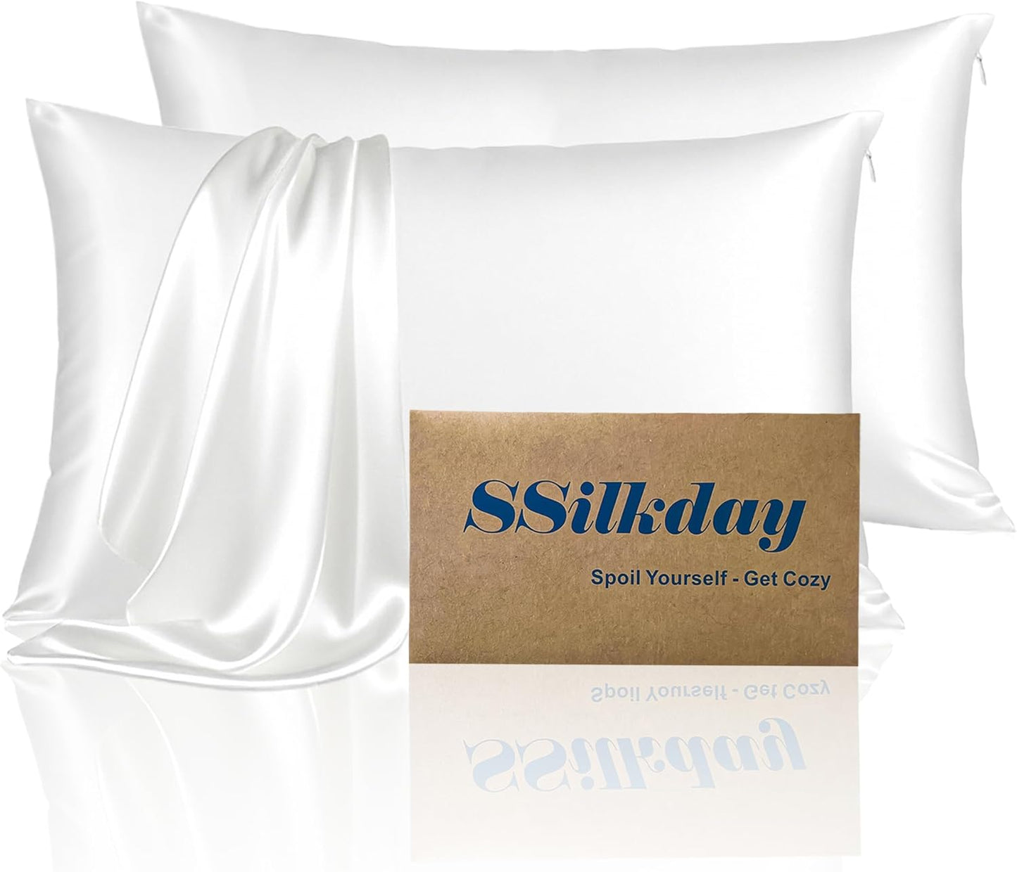 Mulberry Silk King Size Pillow Cases Set of 2, Ultra Smooth Soft Breathable Cooling Pillow Cases for Hot Sleepers, Silk Satin Pillowcases 2 Pack with Zipper for Hair and Skin, Gifts for Women