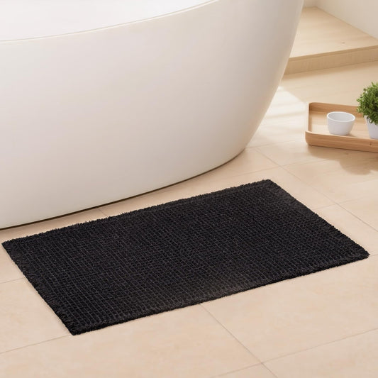 Black Bathroom Rug - Waffle Bath Mat Non Slip Washable, Super Absorbent & Quick Dry, Small Boho Bath Mat Farmhouse Bathroom Decor, 18'' x 30'', Black