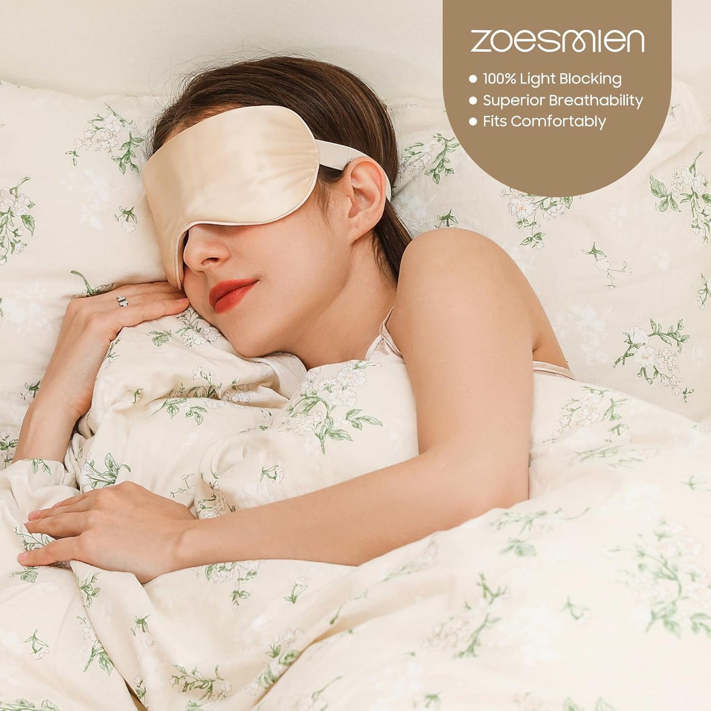 Sleep Mask 100% Mulberry Silk for Light Blocking, ZOESMIEN Eye Mask for Women Men Side Sleeper, Puffiness Dry Eyes Headache, Adjustable Strap, Christmas Gift Package, Champagne Gold