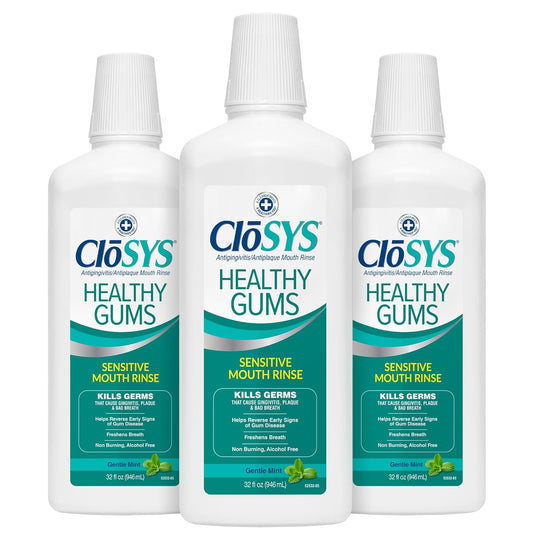 CloSYS Healthy Gums Mouthwash 32 Fl Oz, Pack of 3, Antiplaque, Anti-Gingivitis Mouthwash, Non-Burning, Non-Irritating
