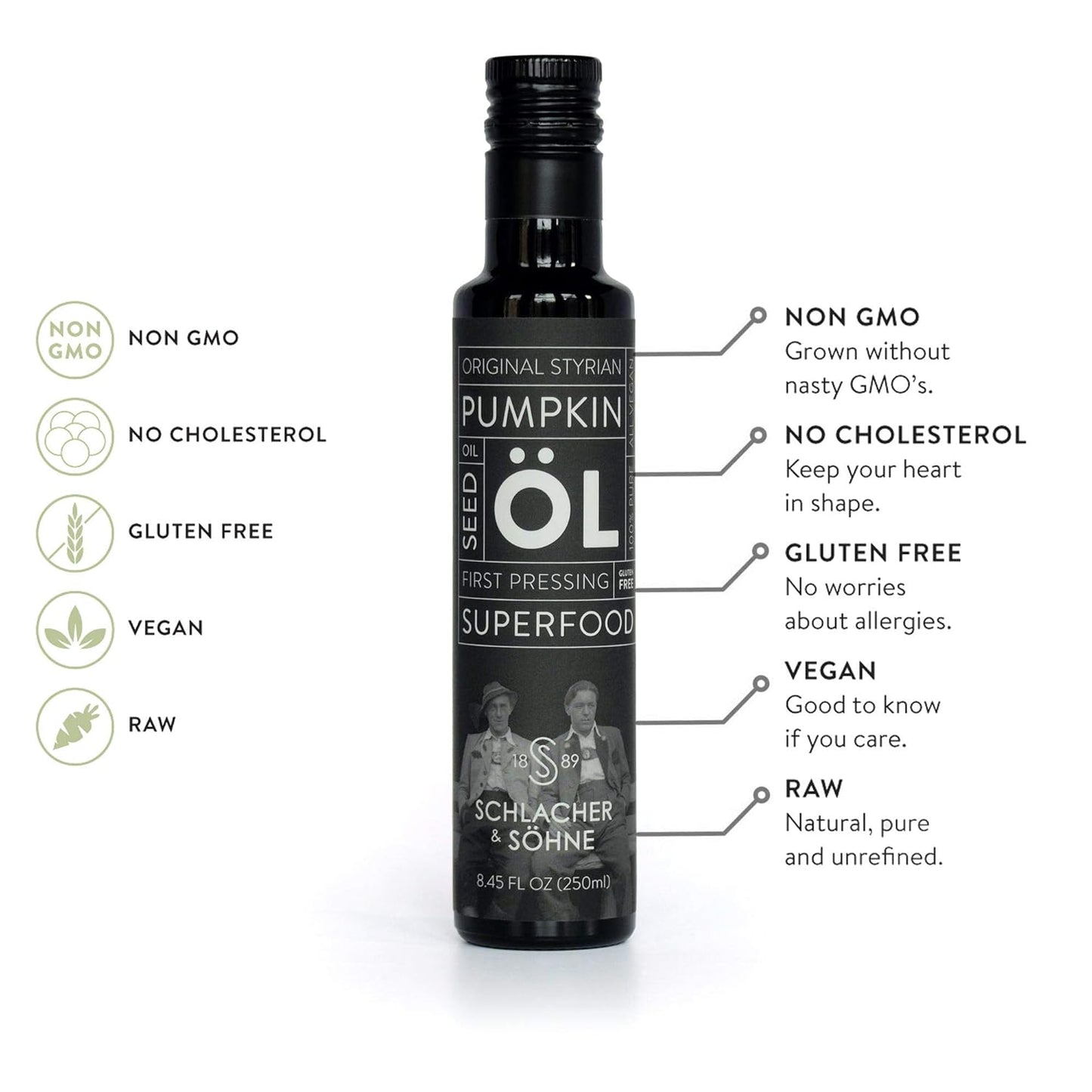 Schlacher & Söhne Styrian Pumpkin Seed Oil: 100% Pure, Cold Pressed, Non GMO, Gluten Free, Vegan, May Helps in Hair Growth, Made in Austria (3 Pack of 250 ml)