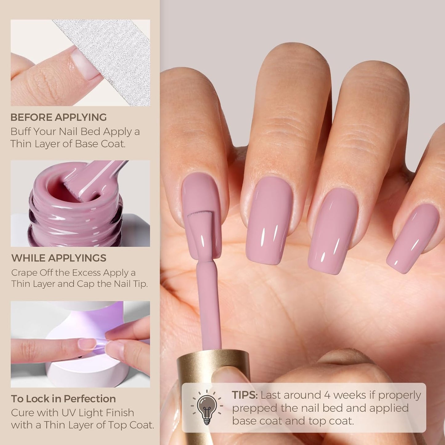 AILLSA Gel Nail Polish Light Purple Dried-Rose Nude Gel Polish Dusty Mauve Neutral Color Gel Polish Natural Summer Winter Nails Soak Off U V Gel Nail Manicure at Home Holiday Gift 0.51 Fl Oz/GC03