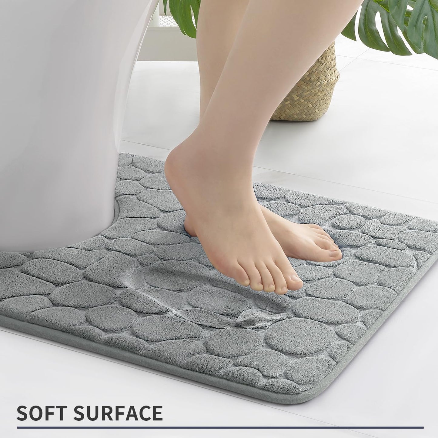 YIHOUSE Memory Foam Bath Mat Cobblestone Bathroom Rugs Super Water Absorbent Bath Mats for Bathroom Machine Washable Bath Rugs(20 x 24,Light Gray)