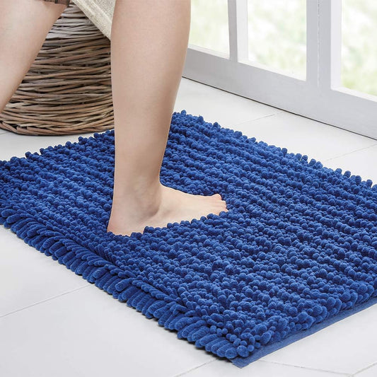Walensee Bathroom Rug Non Slip Bath Mat (36x24 Inch Dark Blue) Water Absorbent Super Soft Shaggy Chenille Machine Washable Dry Extra Thick Perfect Absorbant Best Large Plush Carpet for Shower Floor