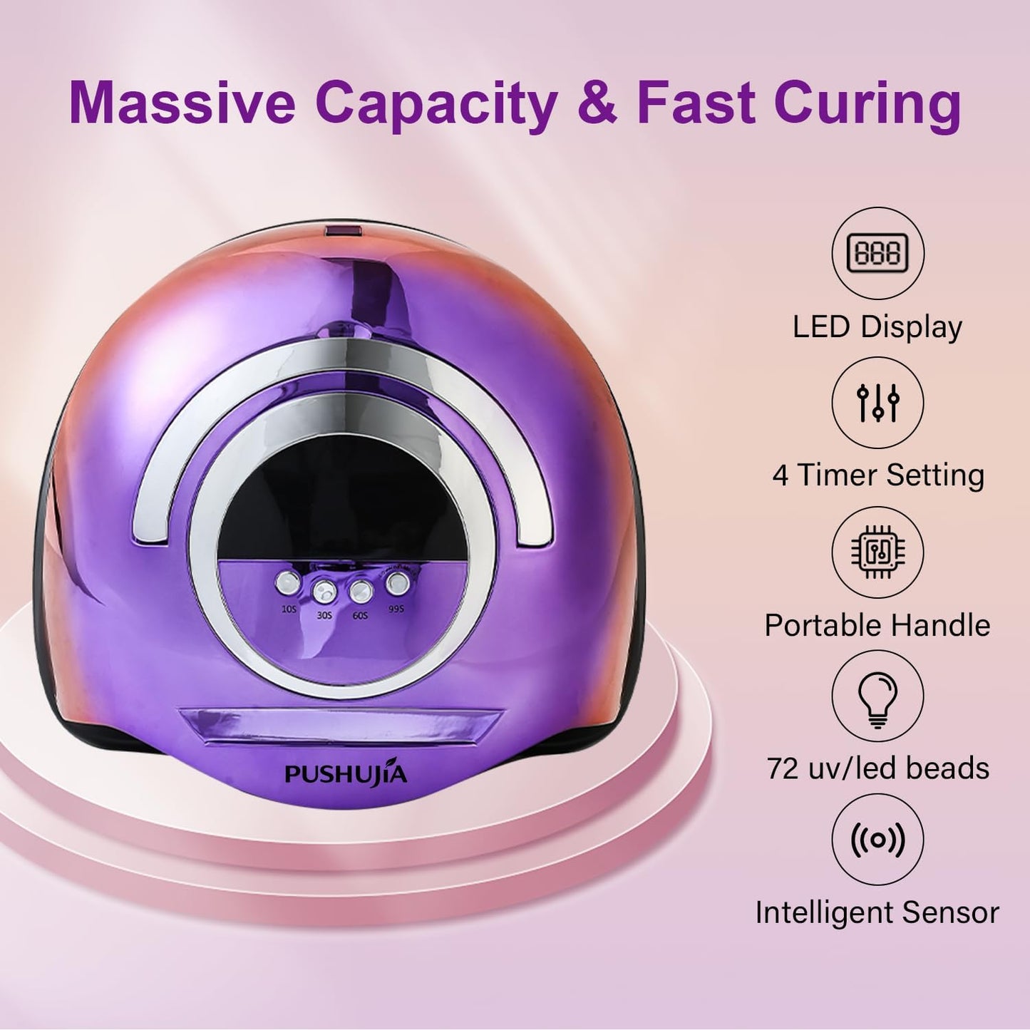300W Professional Nail Lamp - Fast Curing, Auto Motion Sensor, 4 Timer Settings, 72 LED Even Coverage for Gel Polish - Salon & Home Use