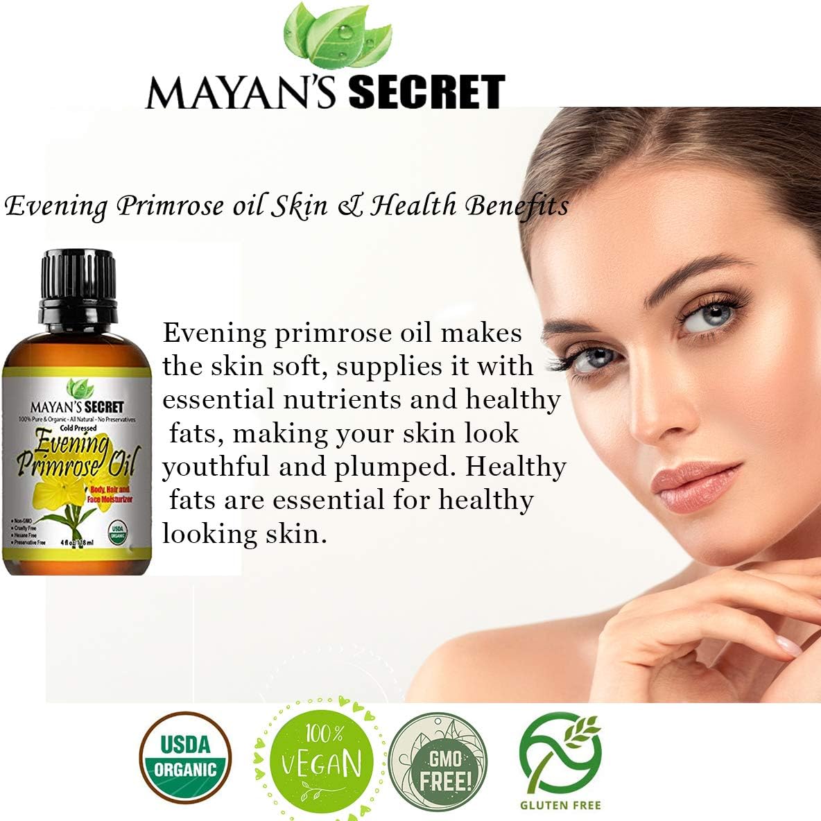 Mayan's Secret Pure Carrier and Essential oils for Skin Care, Hair, Body Moisturizer for Face-Anti Aging Skin Care (Evening Primrose Oil Organic, 4oz)