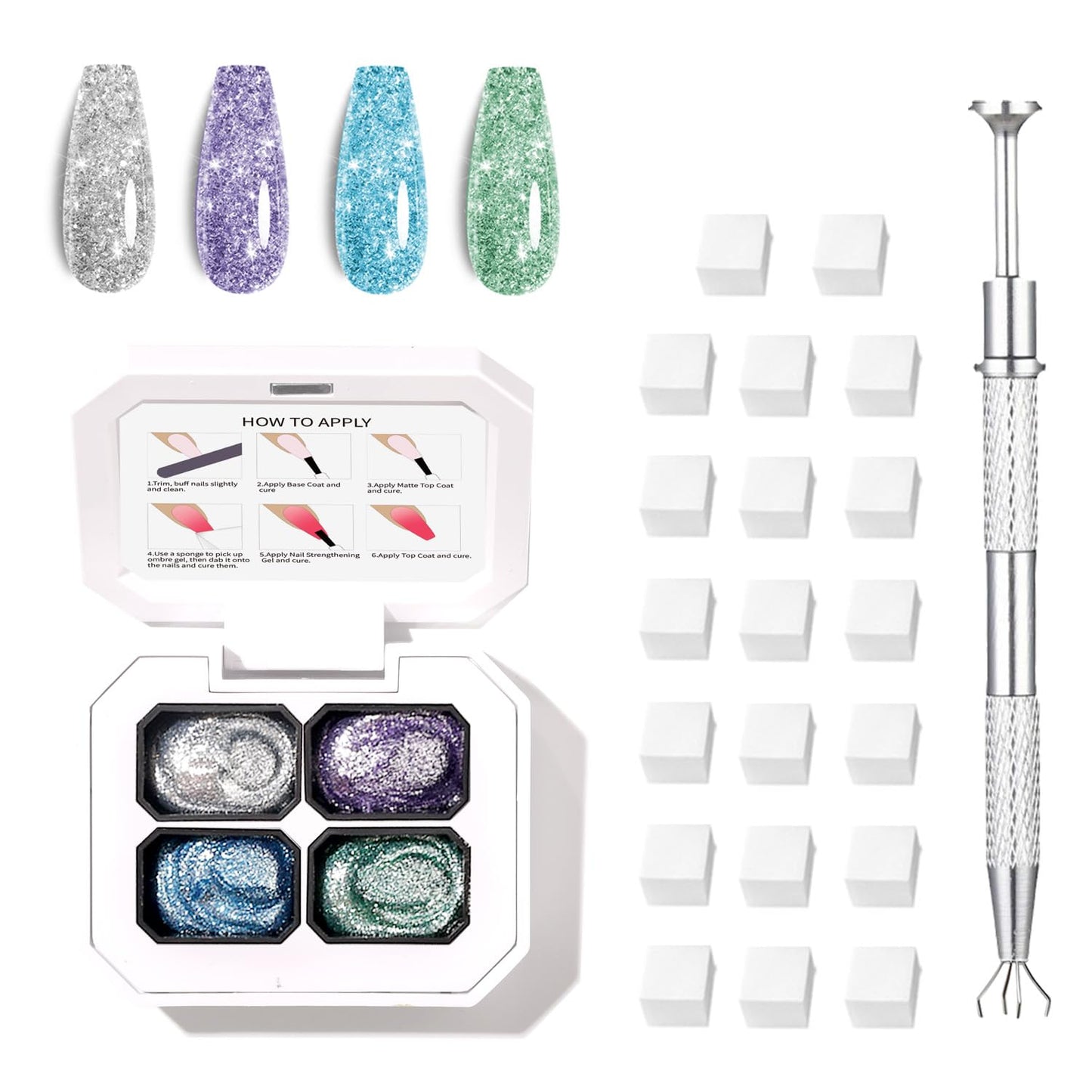 Finger Secret 4 Colors Set Ombre Gel Nail Polish,Patting Gradient Painting Gel with 20Pcs Nail Sponges for Nail Art DIY can be Painted in Salon or Home Use (k2)