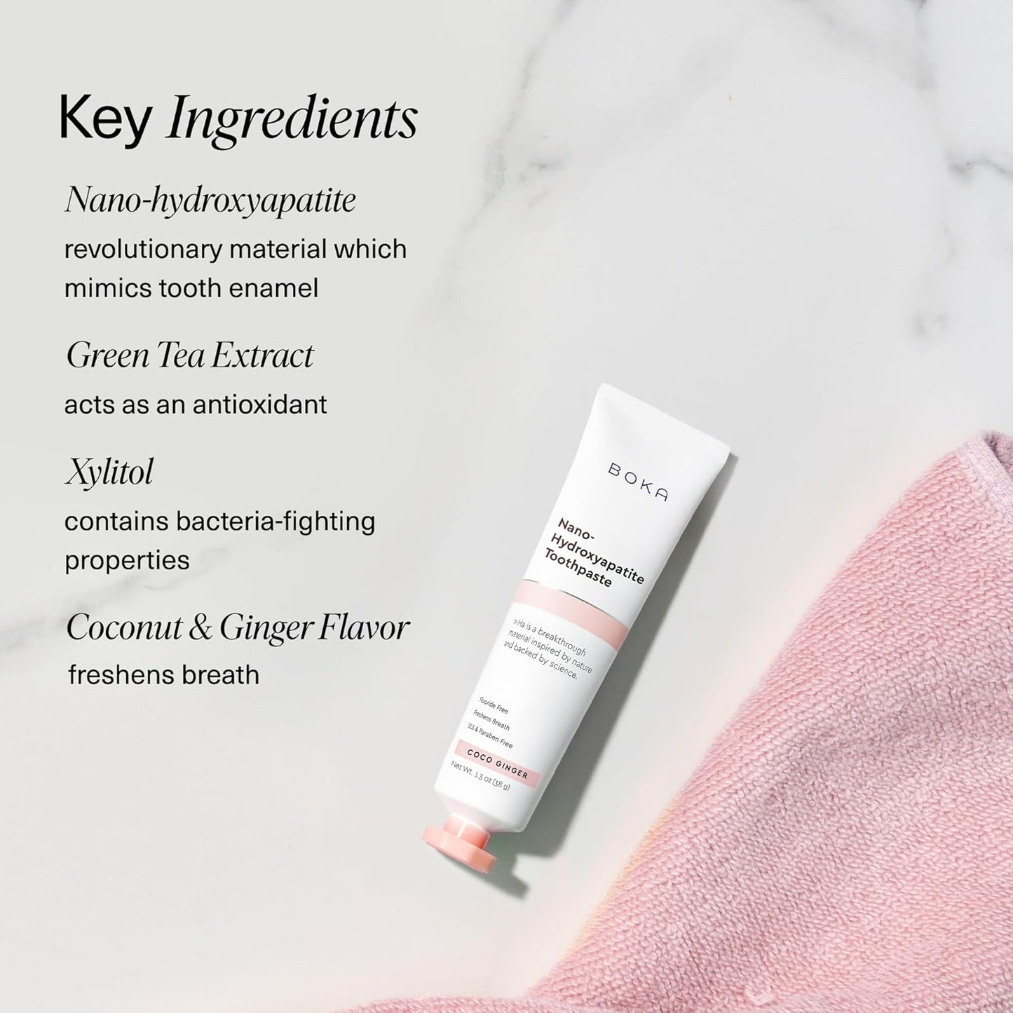 Boka Fluoride Free Toothpaste, Nano Hydroxyapatite Toothpaste, Appropriate for Sensitive Teeth - for Adult, Kids Oral Care - Coco Ginger Flavor, 1.3 Fl Oz 2Pk US Manufactured