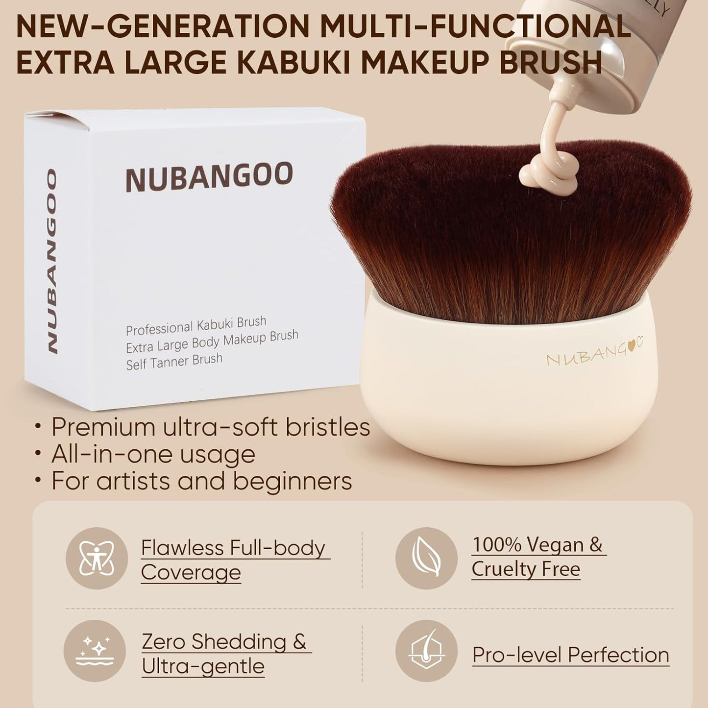 Extra Large Body Makeup Brush,Tanning Brush, Self Tanner, Foundation Bronzer Brush Cream Powder Liquid oil Applicator, Face Neck Leg Full Body Blending Brush(White)