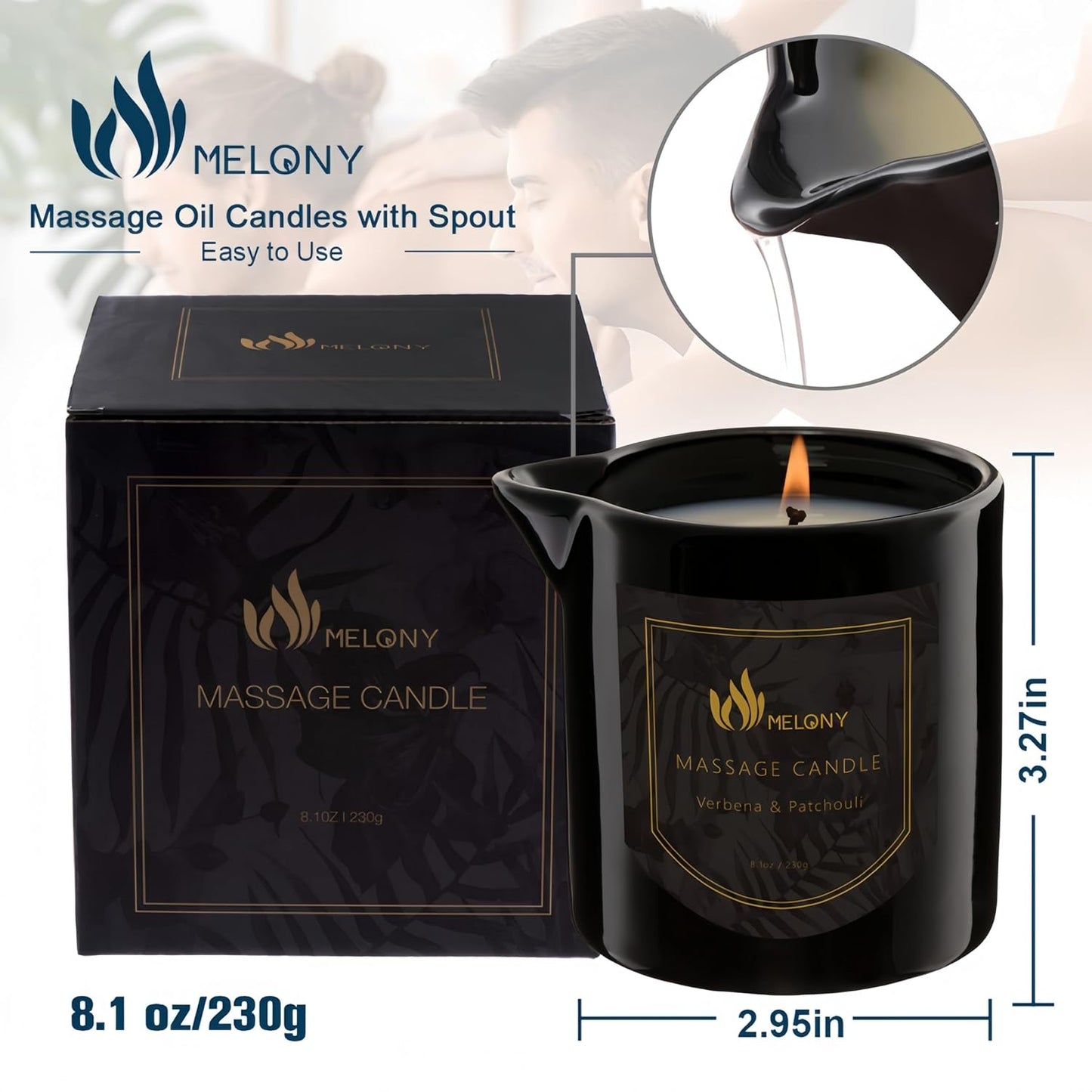 MELONY Massage Oil Candle for Pure Relaxation- 8.1 oz- Moisturizing Essential Oil Body Massage Candle for Home Spa- Amazing Gift for Women & Men (Myrrh)